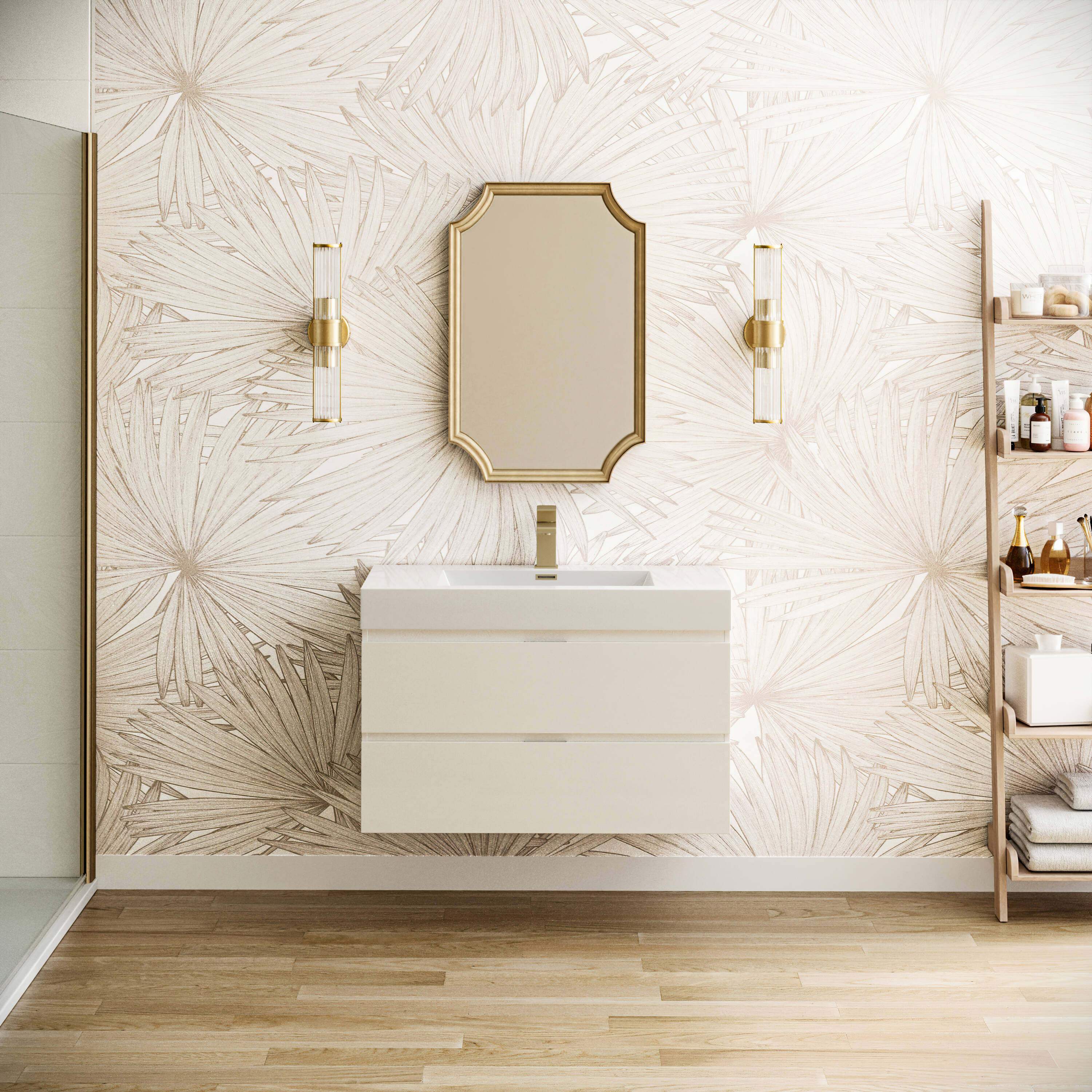 Fresca FCB8336WH-I Valencia 36-in Glossy White Single sink Floating Bathroom Vanity with White Acrylic Top