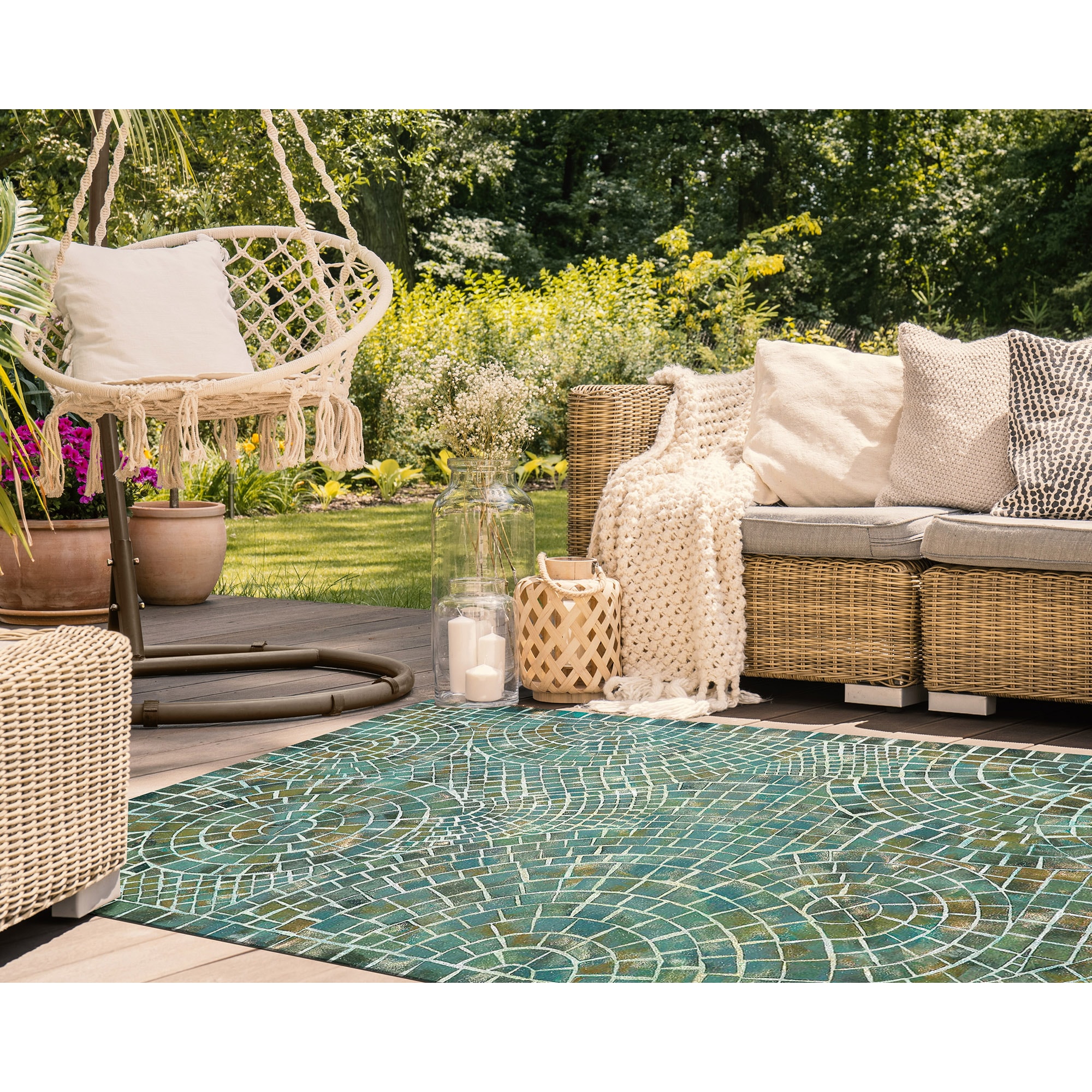 Liora Manne VHI58325703 Visions V 5 x 8 (ft) Polyester Lapis Rectangular Indoor/Outdoor Geometric Moroccan Area rug