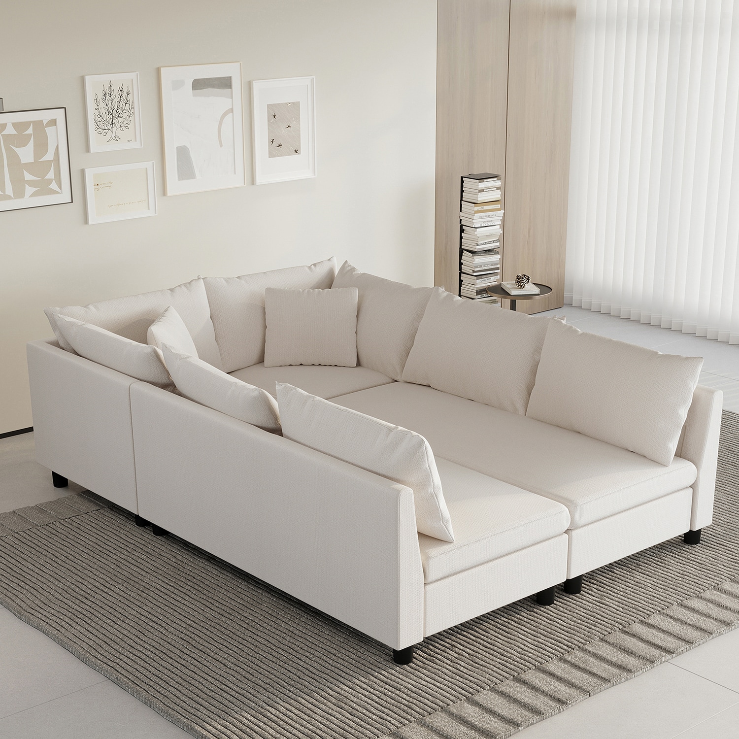 GZMR GZ-GN3072A Convertible Modular Sofa Bed Chenille Couch Set 86-in Modern Beige Chenille 6+ -seater Sofa