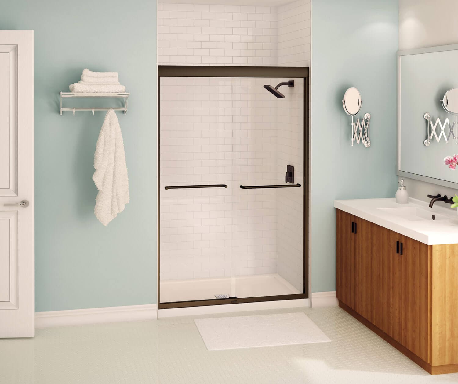 MAAX 135663-900-172-000 Aura Dark Bronze 44-in to 46-in W x 71.0-in H Semi-frameless Bypass Sliding Shower door 1/4-in Thick Clear Glass