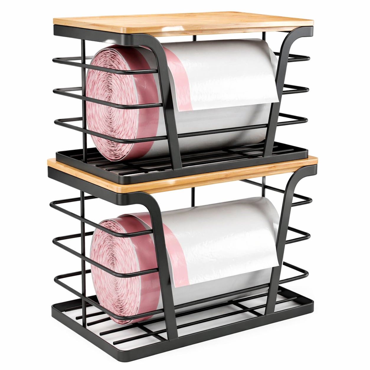 Paradigms Interiors 2 Pack Stackable Storage Trash Bag Holders Wall Mount No Drill Garbage Dispensers for Kitchen Laundry Pantry Organization