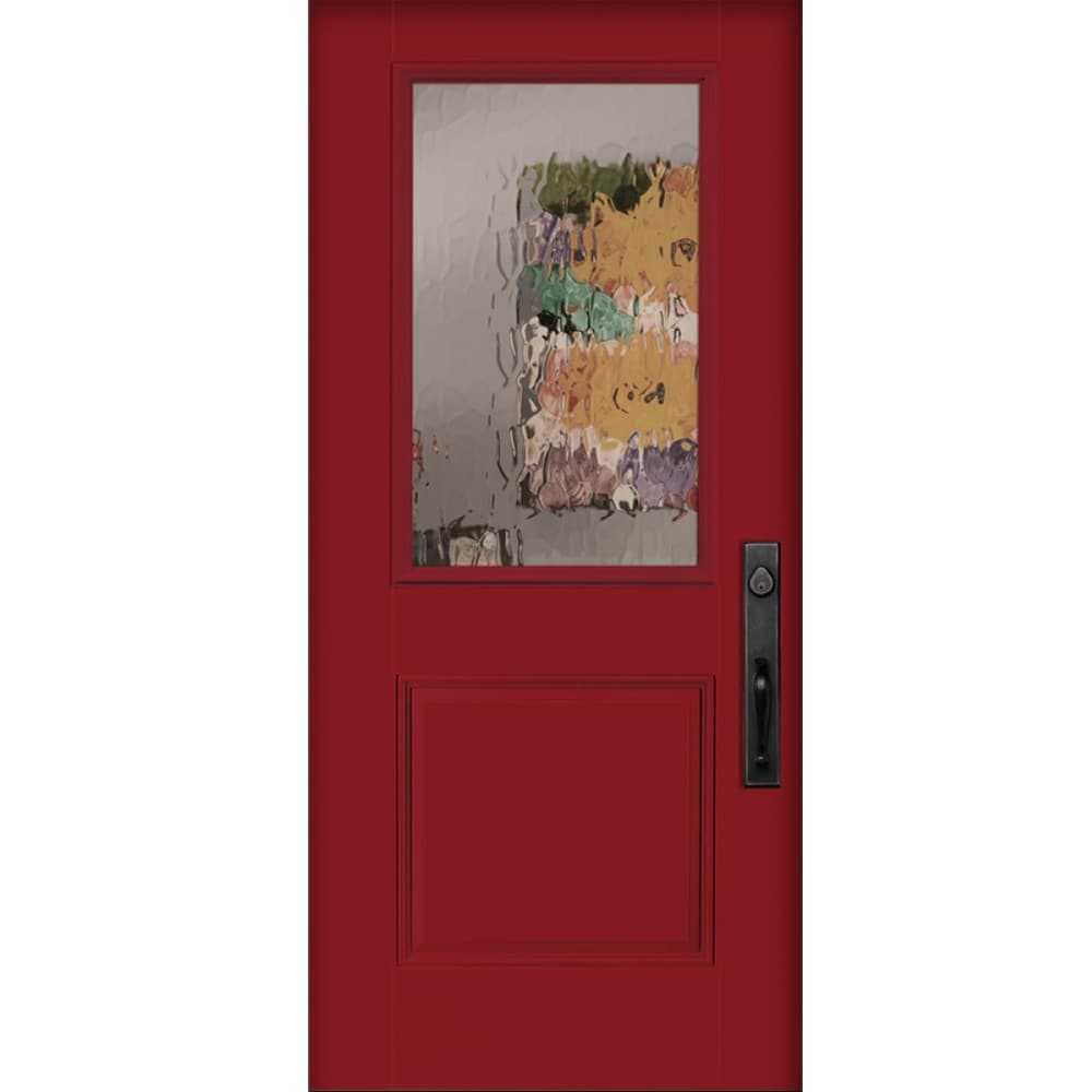RELIABILT 10172512 Entry Door 36-in x 80-in x 4-9/16-in Steel Half lite Left-hand inswing Ruby Red Painted Prehung Front Door with Brickmould Insulating core
