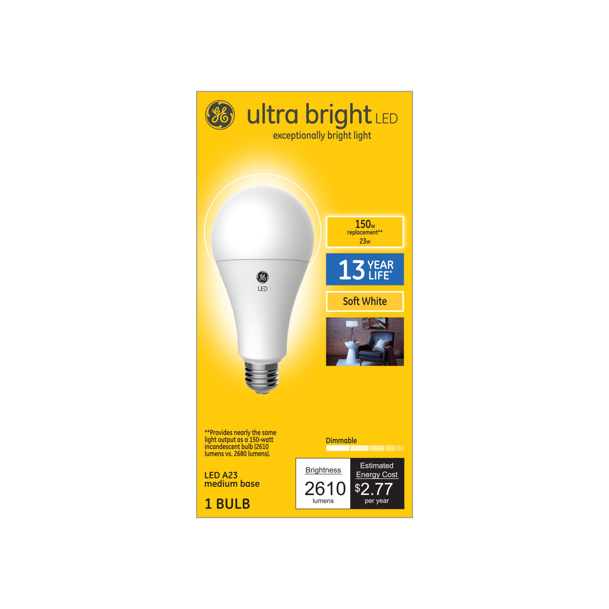 Tilstand absorberende quagga GE Ultra Bright 150-Watt EQ A23 Soft White Medium Base (e-26) Dimmable  Light Bulb in the General Purpose Light Bulbs department at Lowes.com