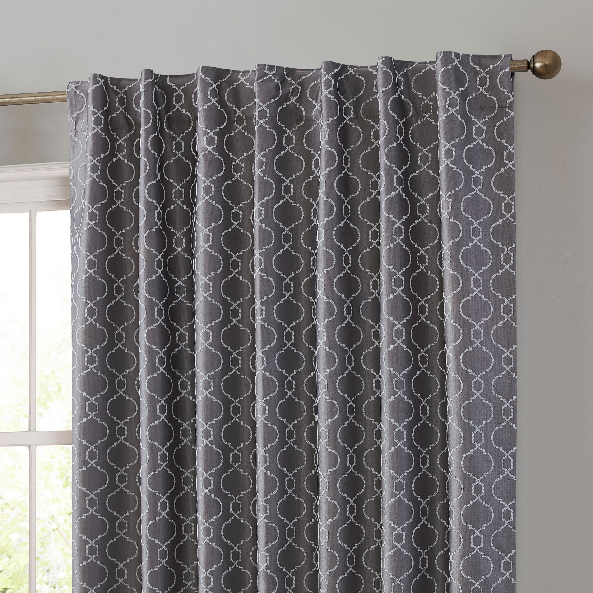 HLC.me FRKLNBLKT-GRY63 63-Inches Grey Trellis Blackout Thermal lined Rod pocket Curtain panel pair