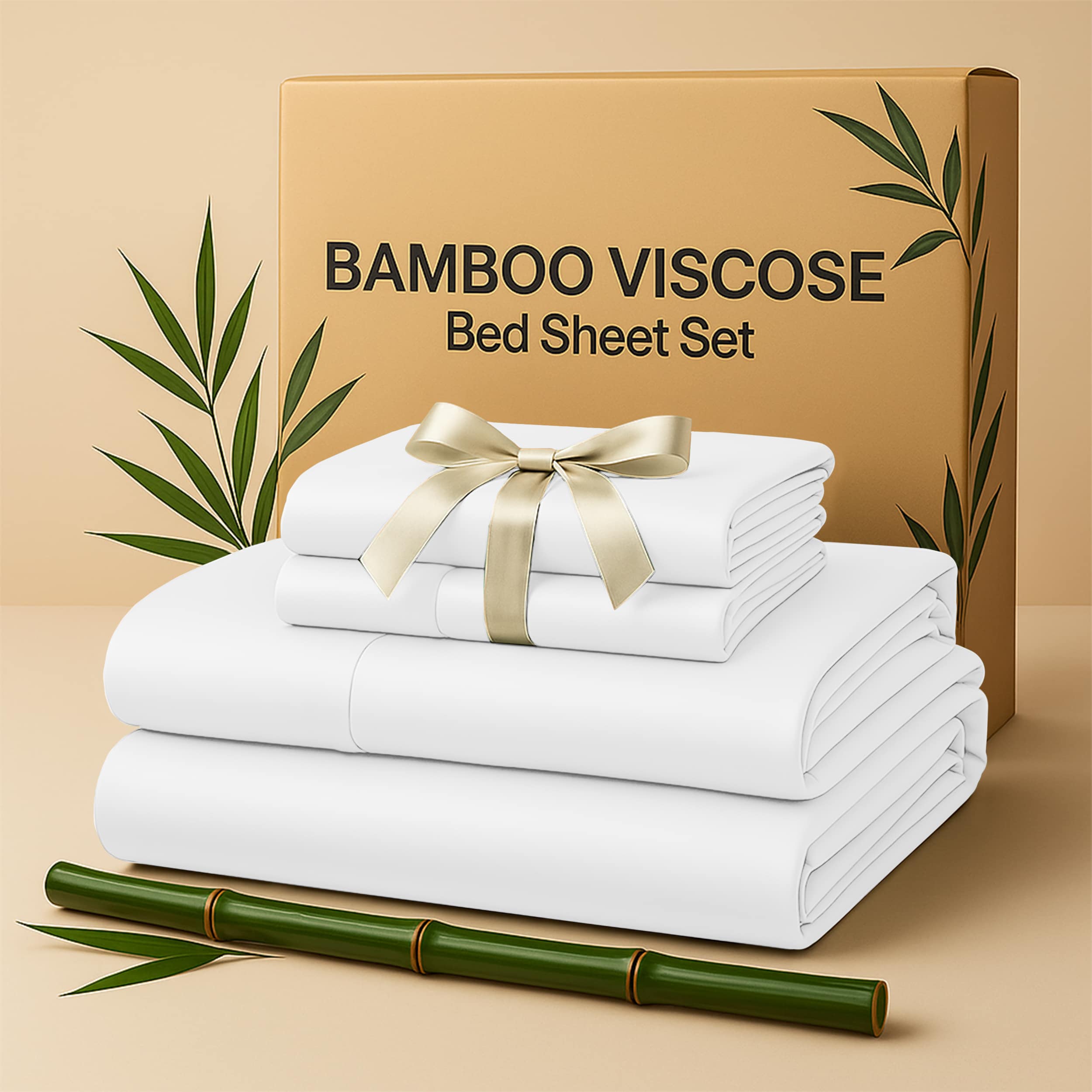 Lux Decor Collection Rayon from Bamboo Blend Sheets 4-Piece Cooling Bed Sheets Deep Pockets Sheet Set #BMB BLD CAL WHT