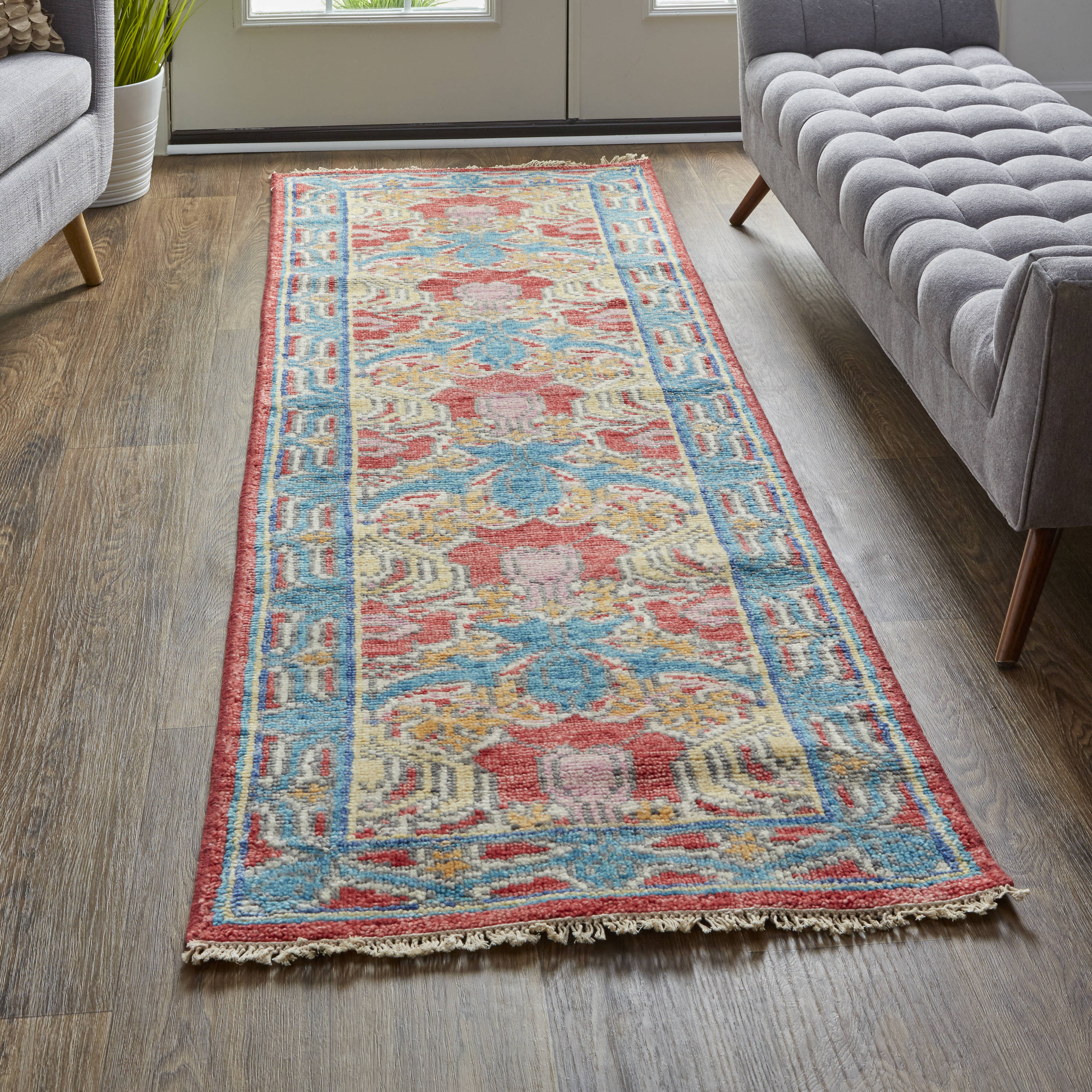 Santi Green and Grey Traditional Distressed Washable Rug