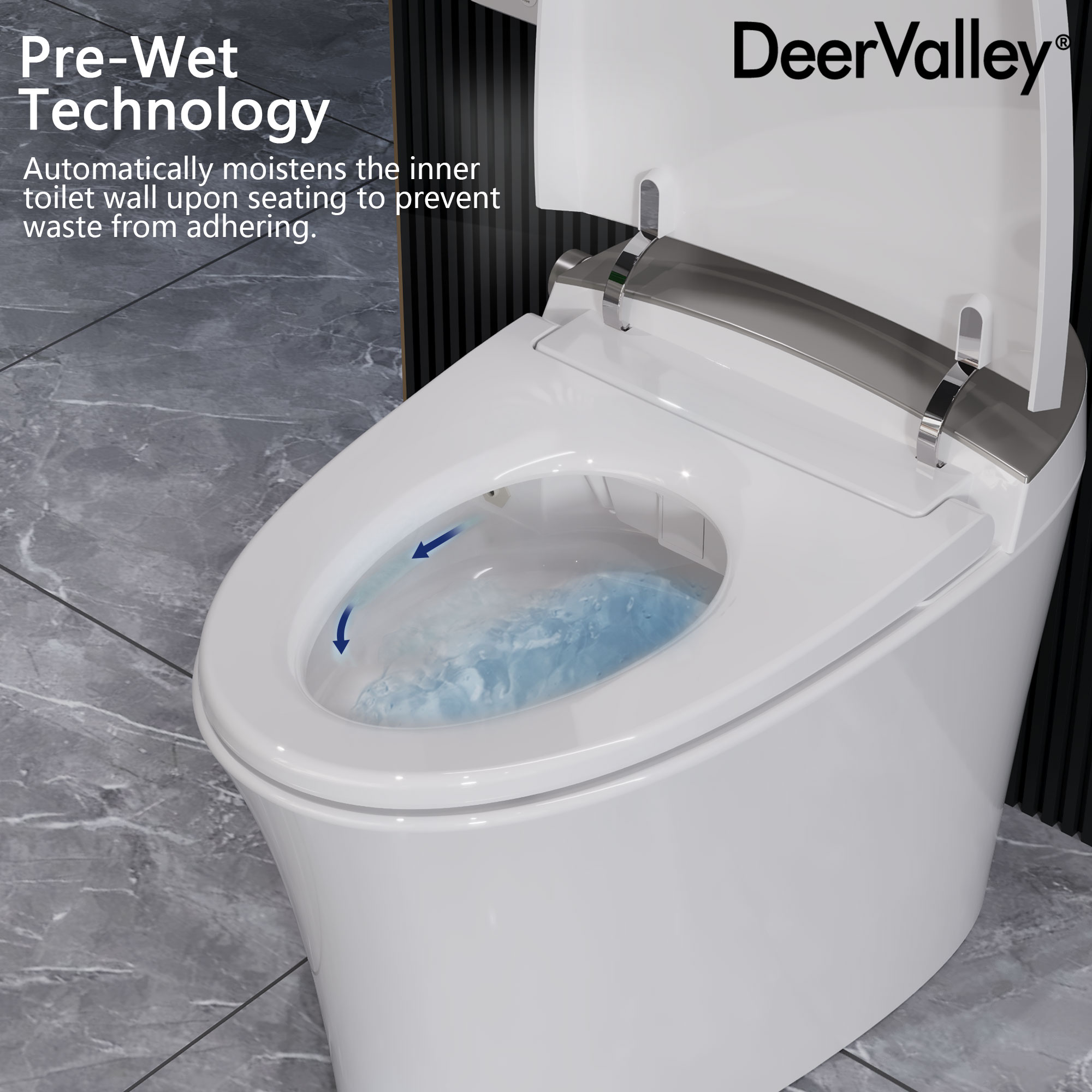 DeerValley White Touchless Flush Elongated Standard Height Smart Soft ...