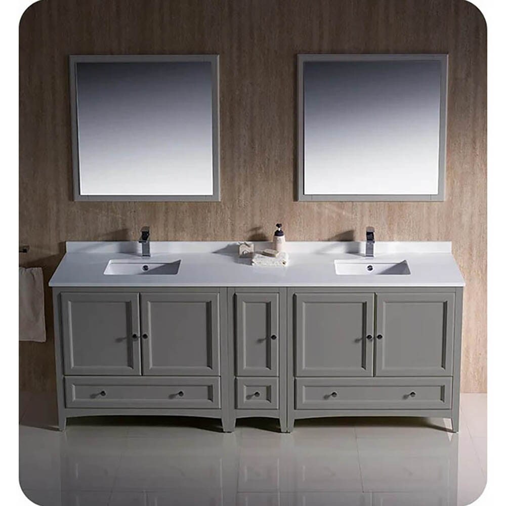 Oxford 84" Gray Freestanding Double Sink Vanity Set with Mirrors