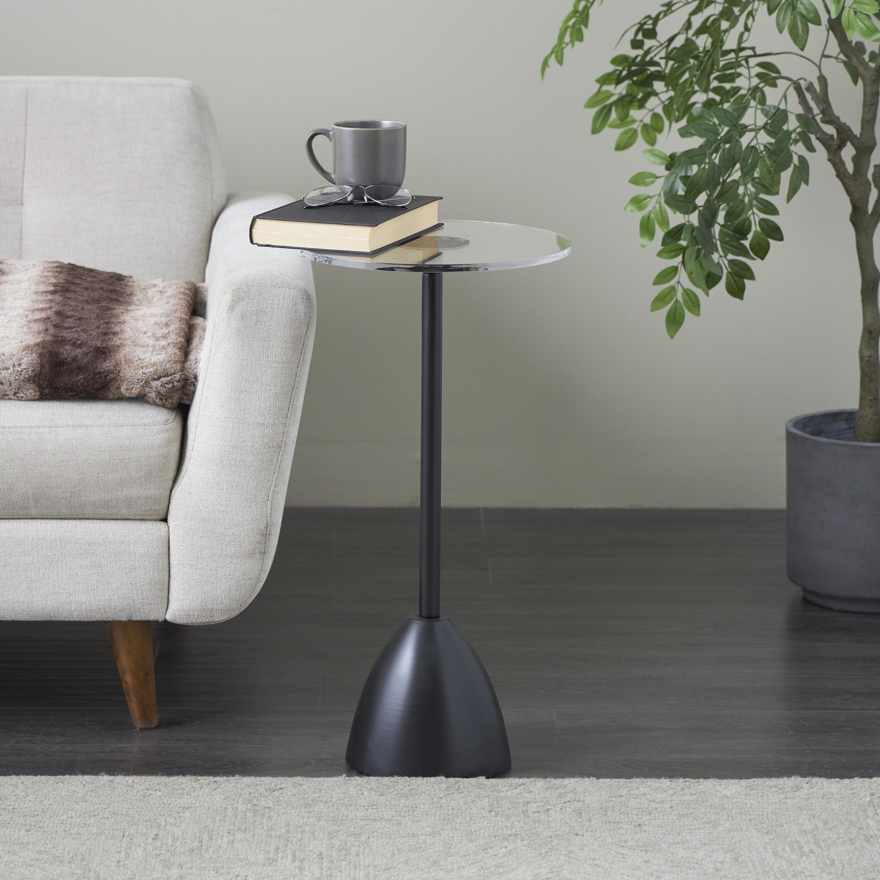 Grayson Lane 822820 13.38-in W x 25.63-in H Black Pedestal with Clear Table top Acrylic Round Modern End Table