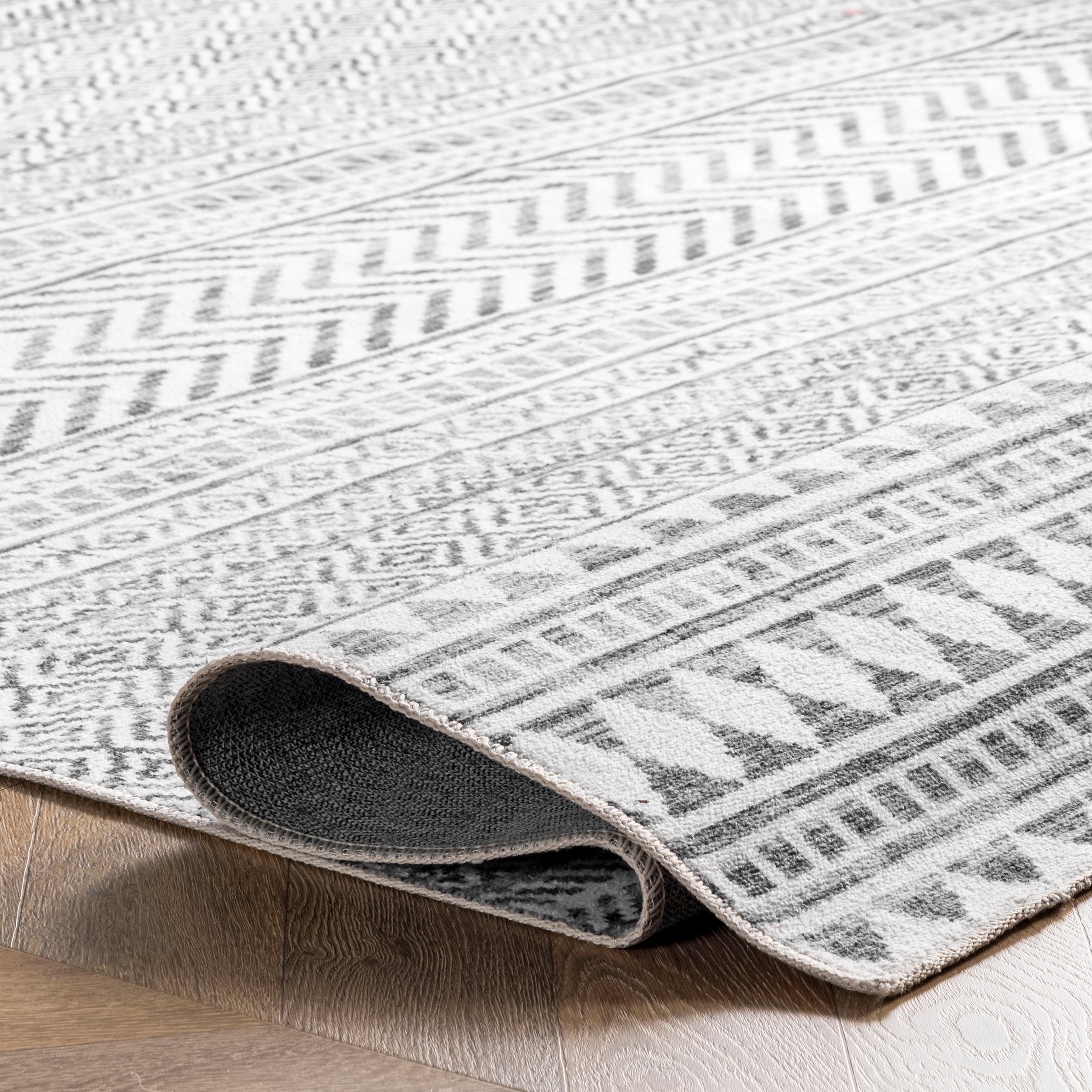 Eco-Friendly Gray Geometric Ultra-Thin Washable Rug