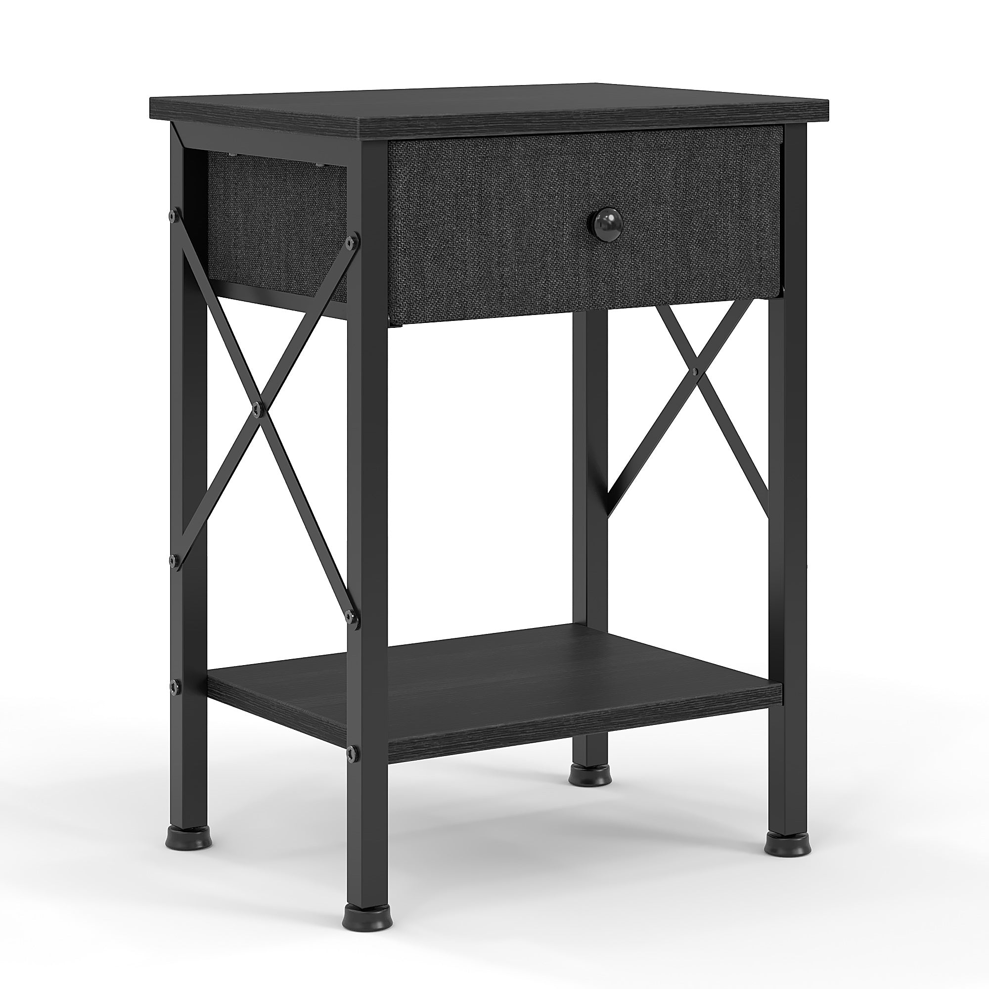 Vecelo End Table with Storage Shelf and Fabric Drawer Organizer Sofa Table Home Black Nightstand