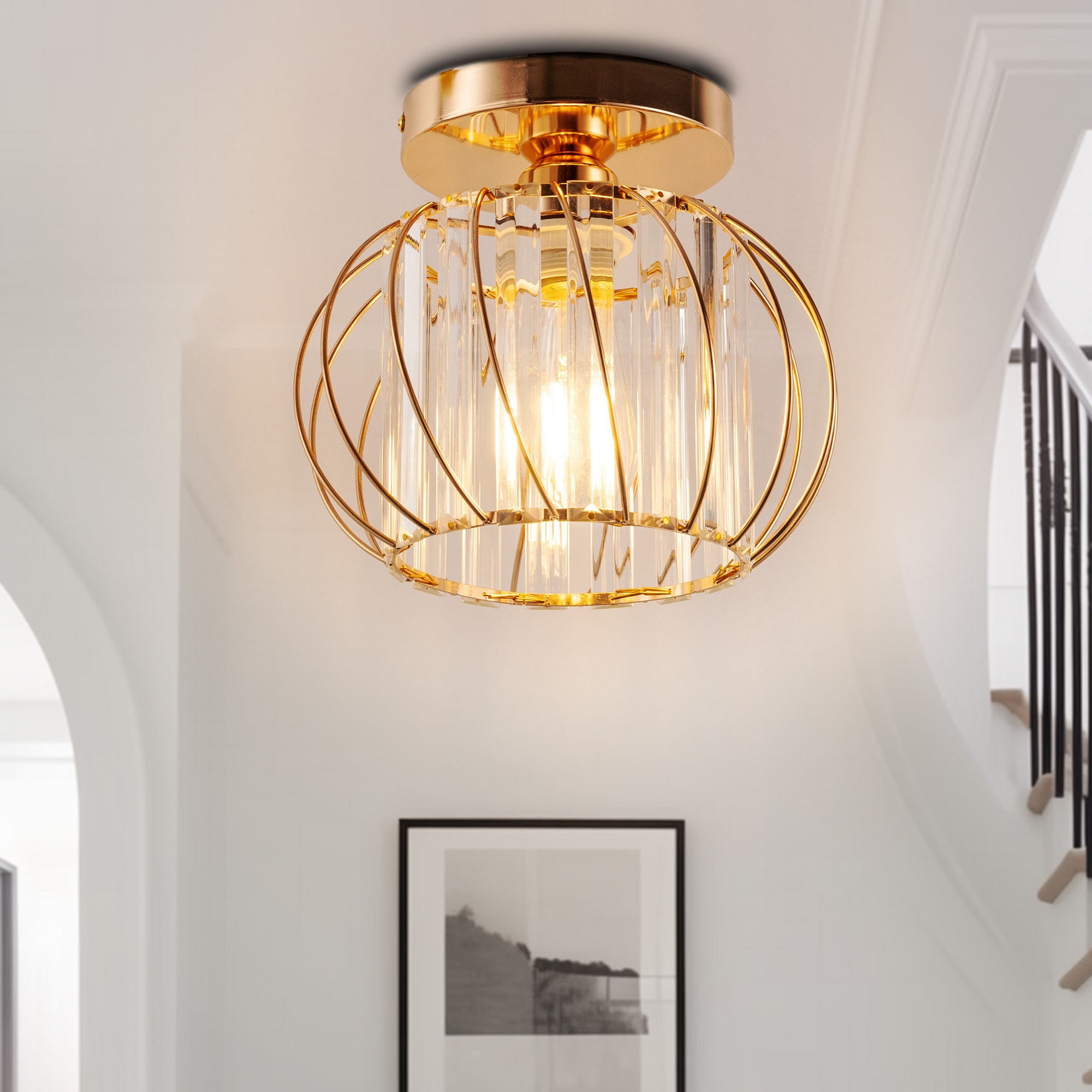 YANSUN LA-FL-BX01202AGD-11 1 -Light 9.8-in Gold Semi Flush Mount Light