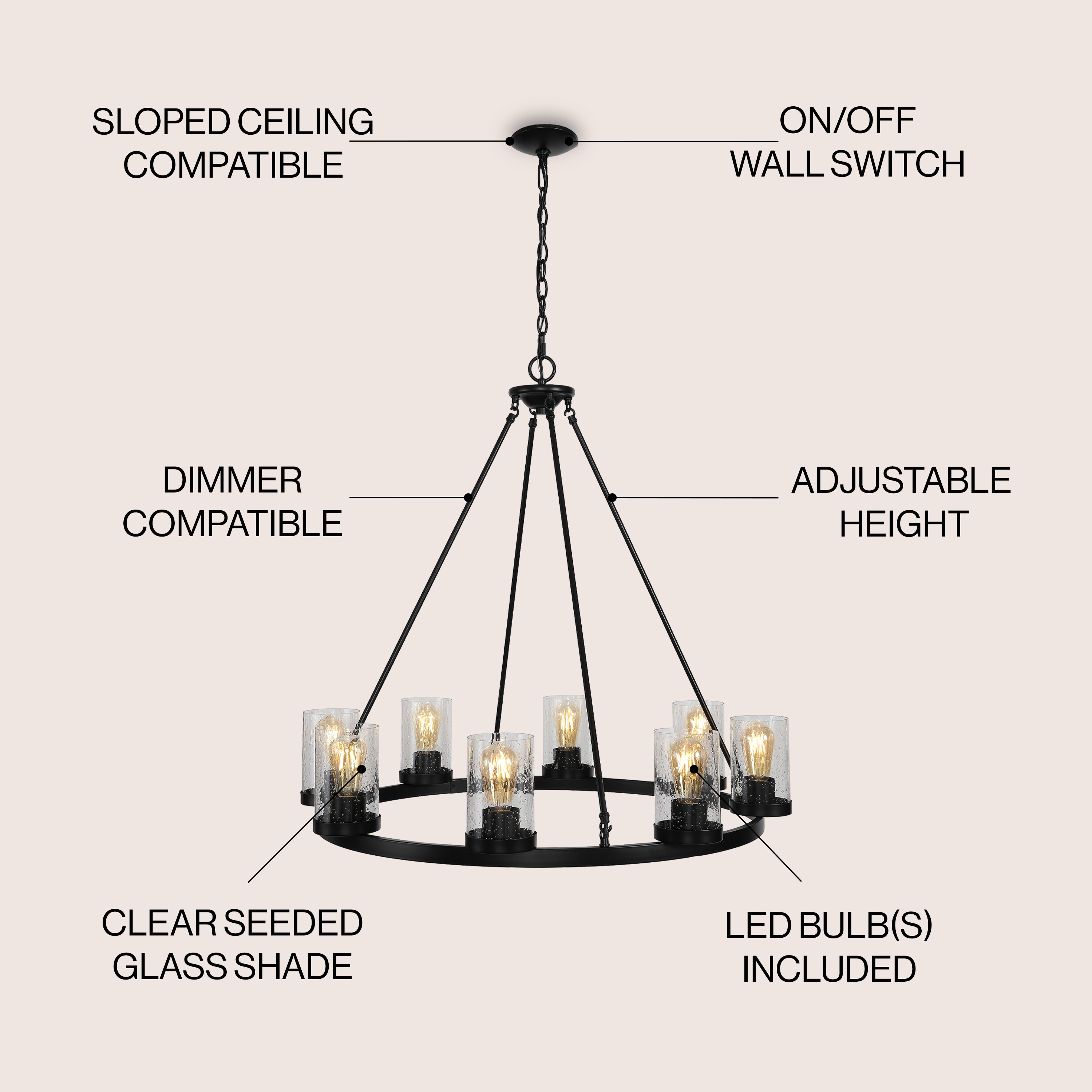 Pablo Ring 33.5" Oil-Rubbed Bronze & Seeded Glass LED Chandelier