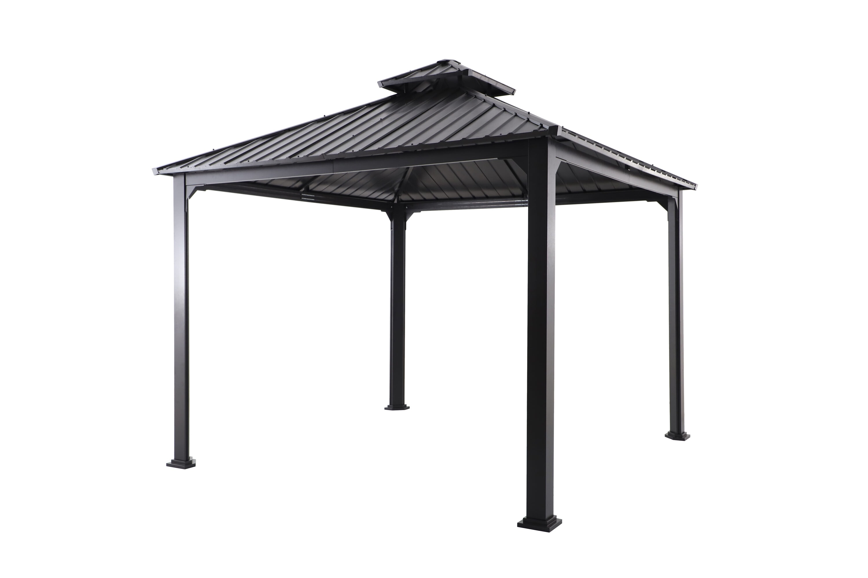 allen + roth GFM60131V 10-ft x 10-ft Black Square Semi-permanent Gazebo with Hardtop Steel Roof