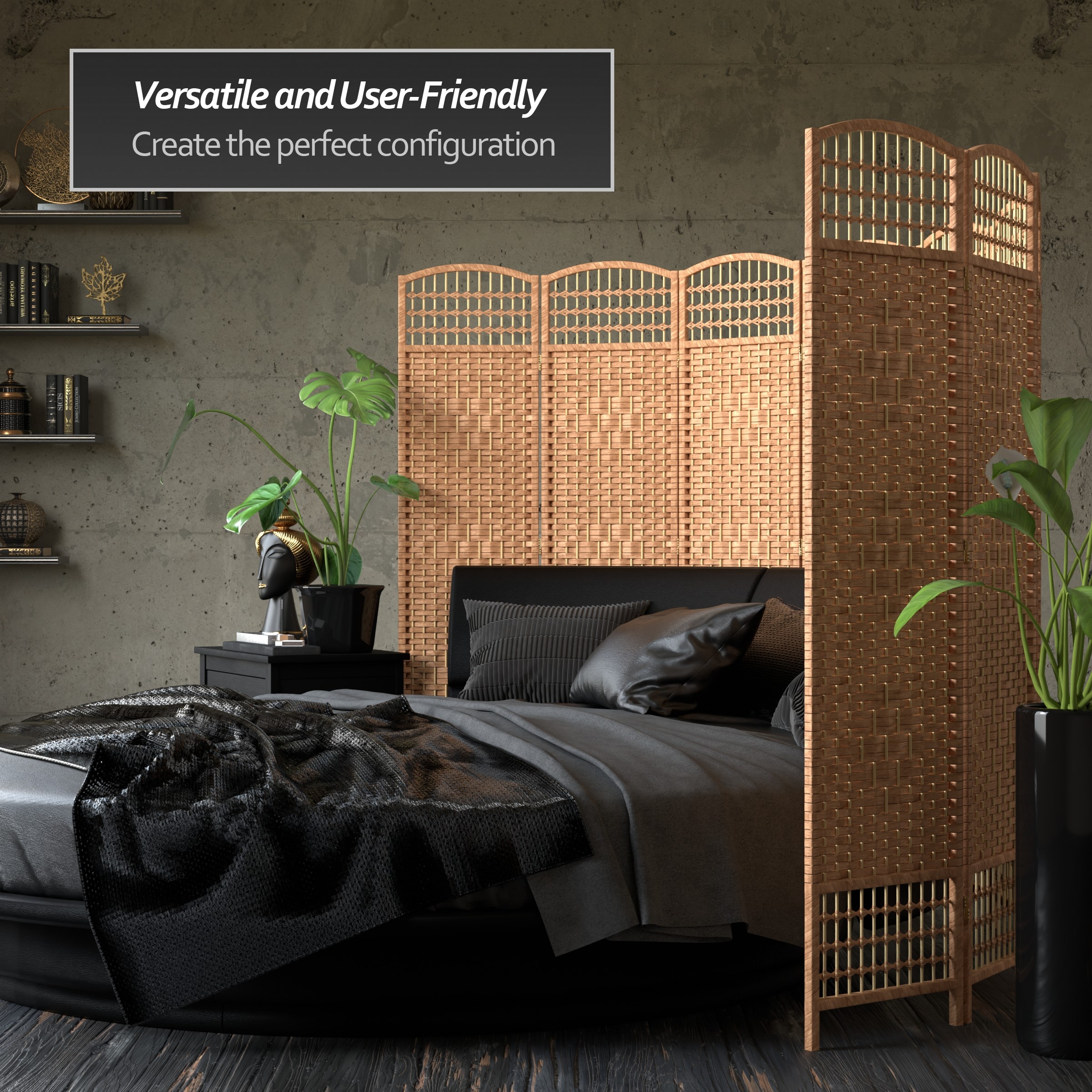 Natural Fiber and Wood 3-Panel Folding Room Divider