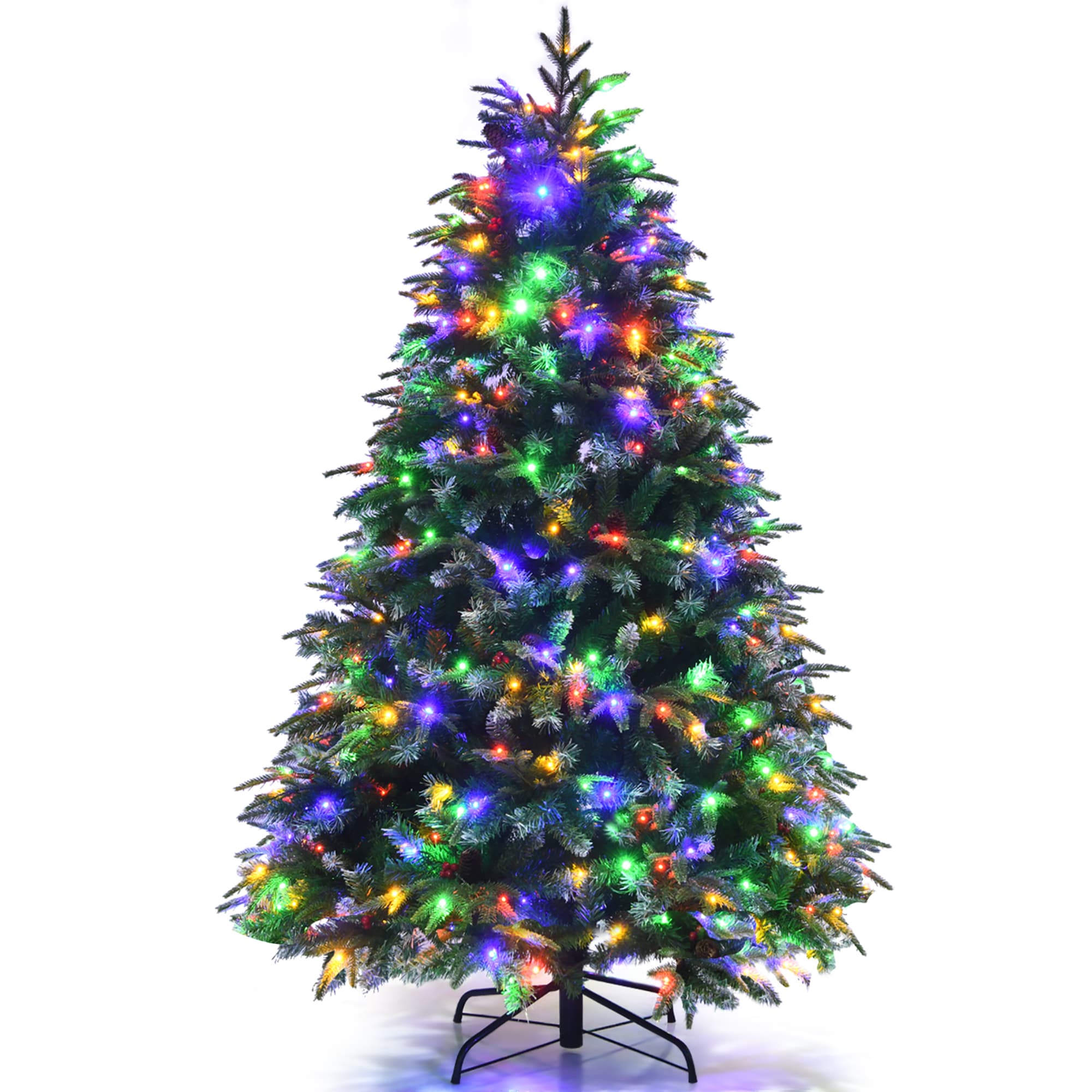 Costway - 5ft Pre-Lit Snowy Christmas Hinged Tree 11 Flash Modes with 250 Multi-Color Lights
