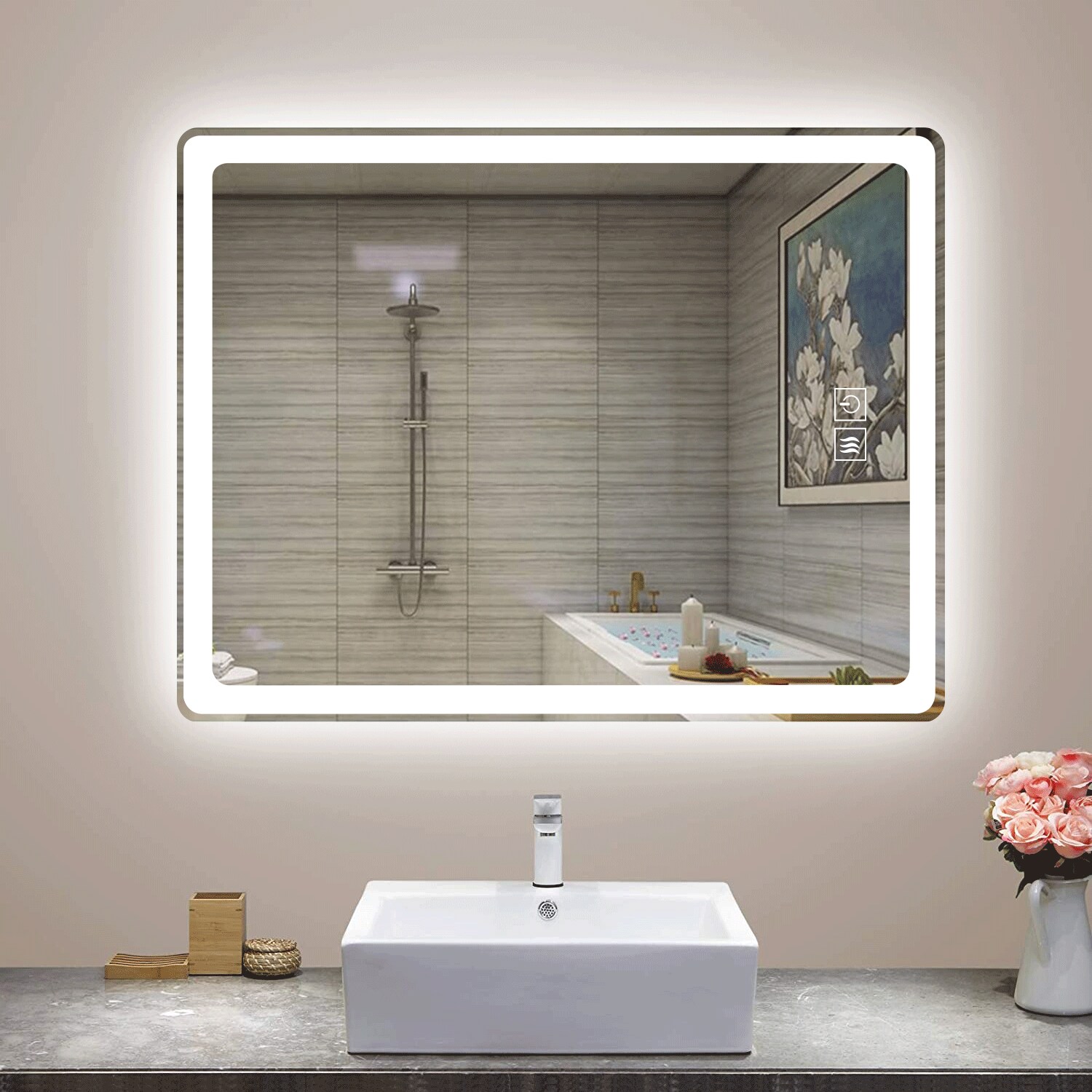 NeuType 32-in x 24-in LED Lighted Frameless Rectangular Fog Free Frameless Bathroom  Vanity Mirror at