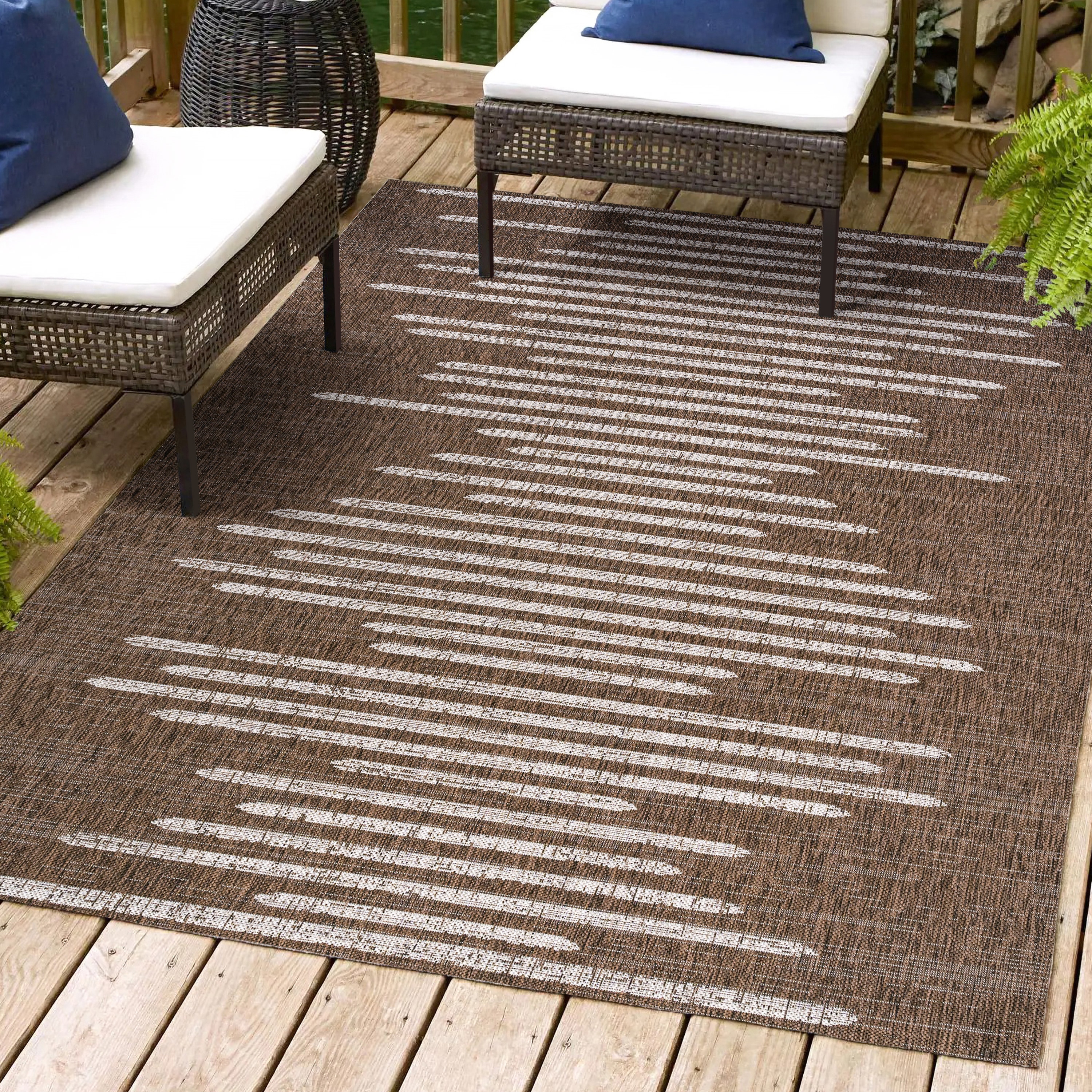 JONATHAN  Y SMB124B-8 Santa Monica Zolak Berber 8 x 10 (ft) Loomed Polypropylene Brown/Beige Rectangular Indoor/Outdoor Stripe Bohemian/Eclectic Area rug