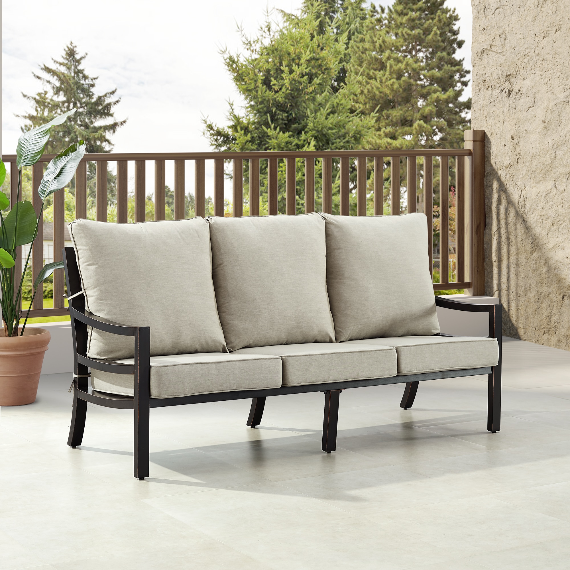 Oakland Living HUDSON-SF-LGCU-AC High Quality Luxury Outdoor Sofa with Gray Cushions and Aluminum Frame