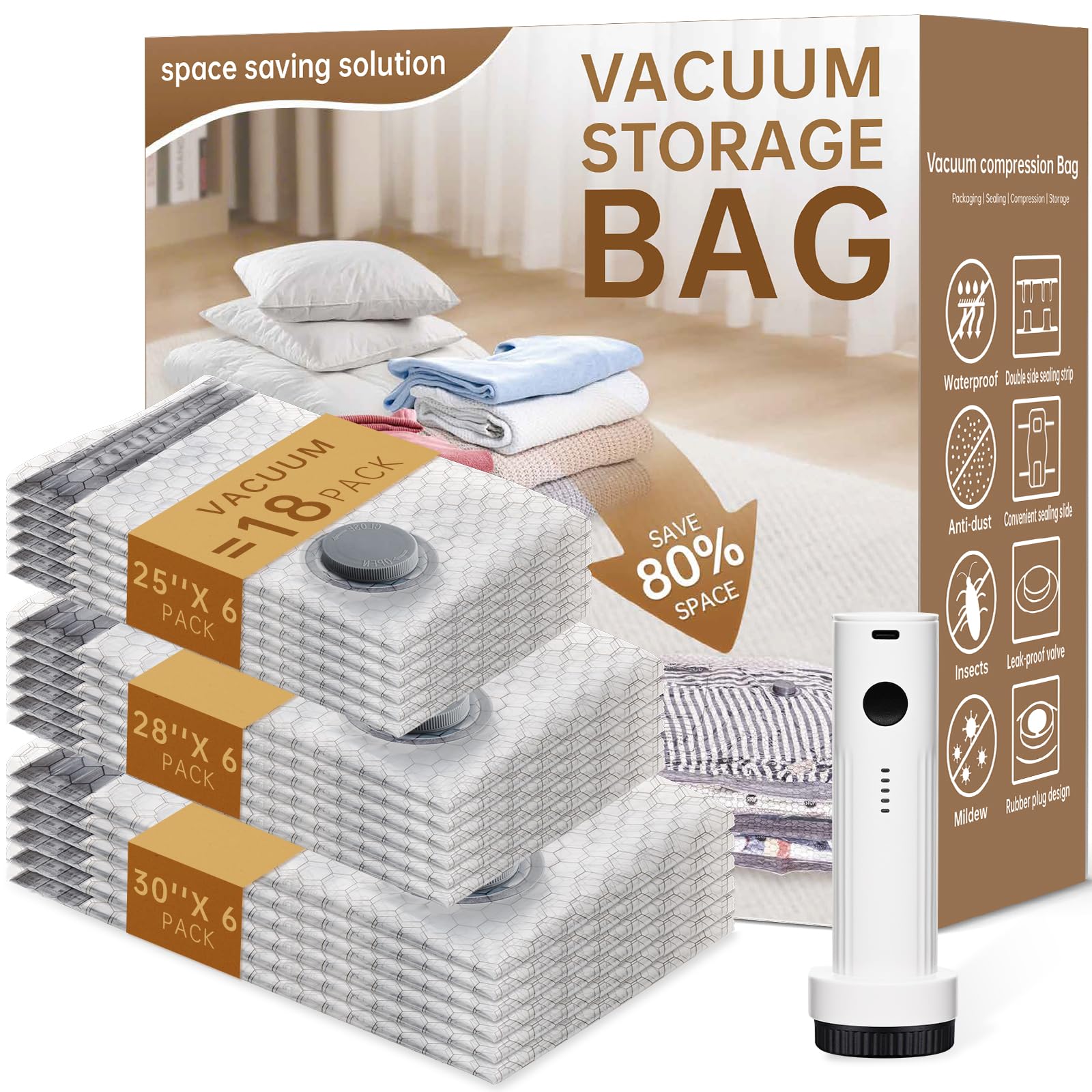 Yichuhaoxi  Vacuum Bags for Travel with Wireless renewable power Pump 18 Pack Carry-on Size Compression Packing Seal Bags for Luggage Suitcase