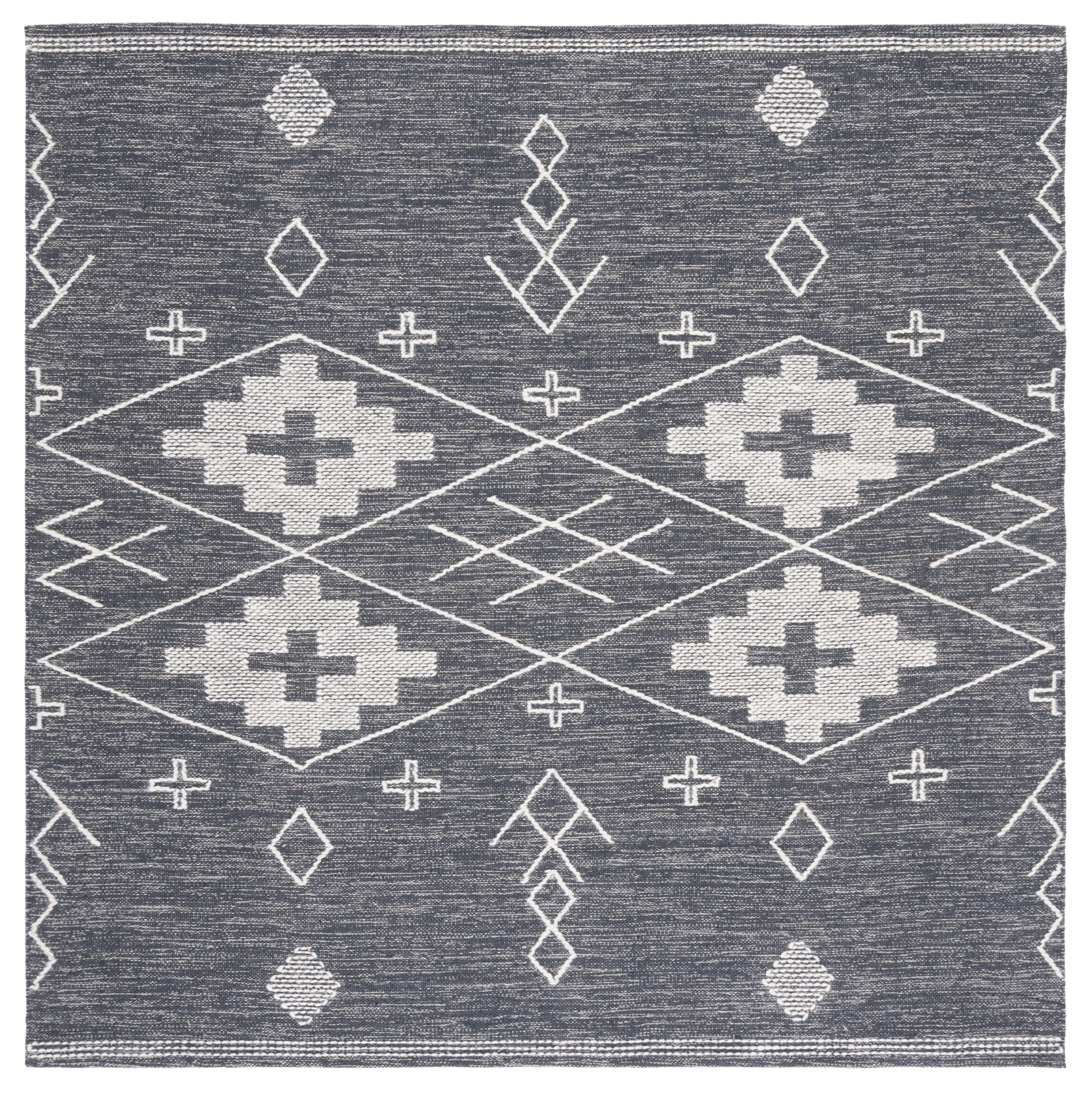 Safavieh KLM851H-6SQ Kilim Fabjola 6 x 6 (ft) Cotton Charcoal/Ivory Square Indoor Tribal Global Area rug