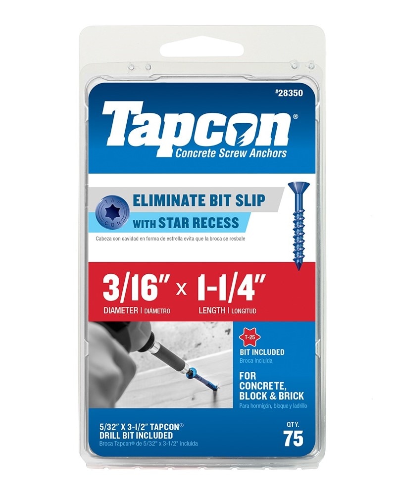 Tapcon 28350 3/16-in x 1-1/4-in Concrete Screws Anchors 75 -Pack