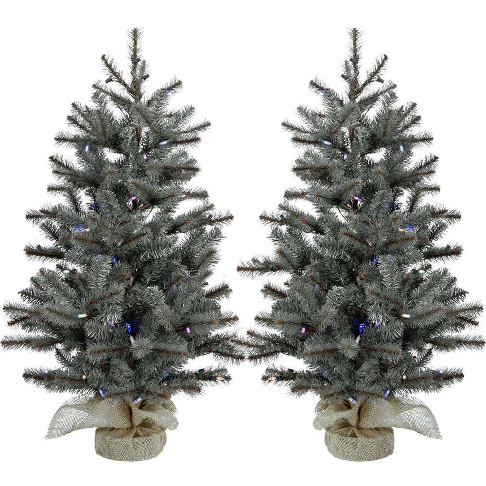 Fraser Hill Farm FFHP056-6GRB/SET2 4-Feet Pine Pre-lit Artificial Christmas Tree with Multicolor LED Lights