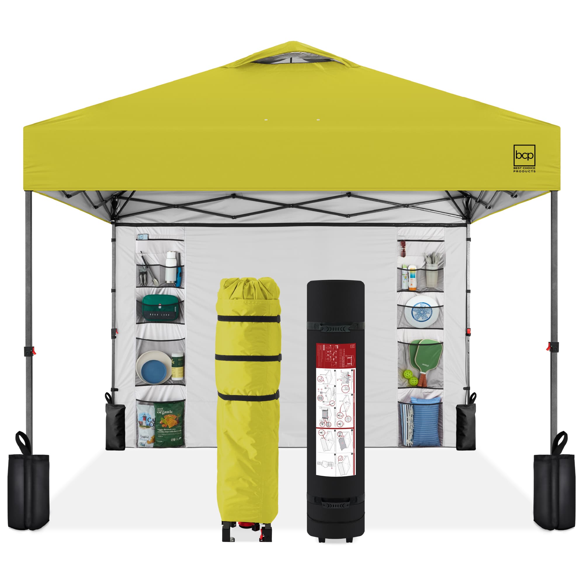 Best Choice Products SKY7928 10x10ft Easy Setup Pop Up Canopy Portable Tent w/ Side Wall 1-Button Push Case - Yellow