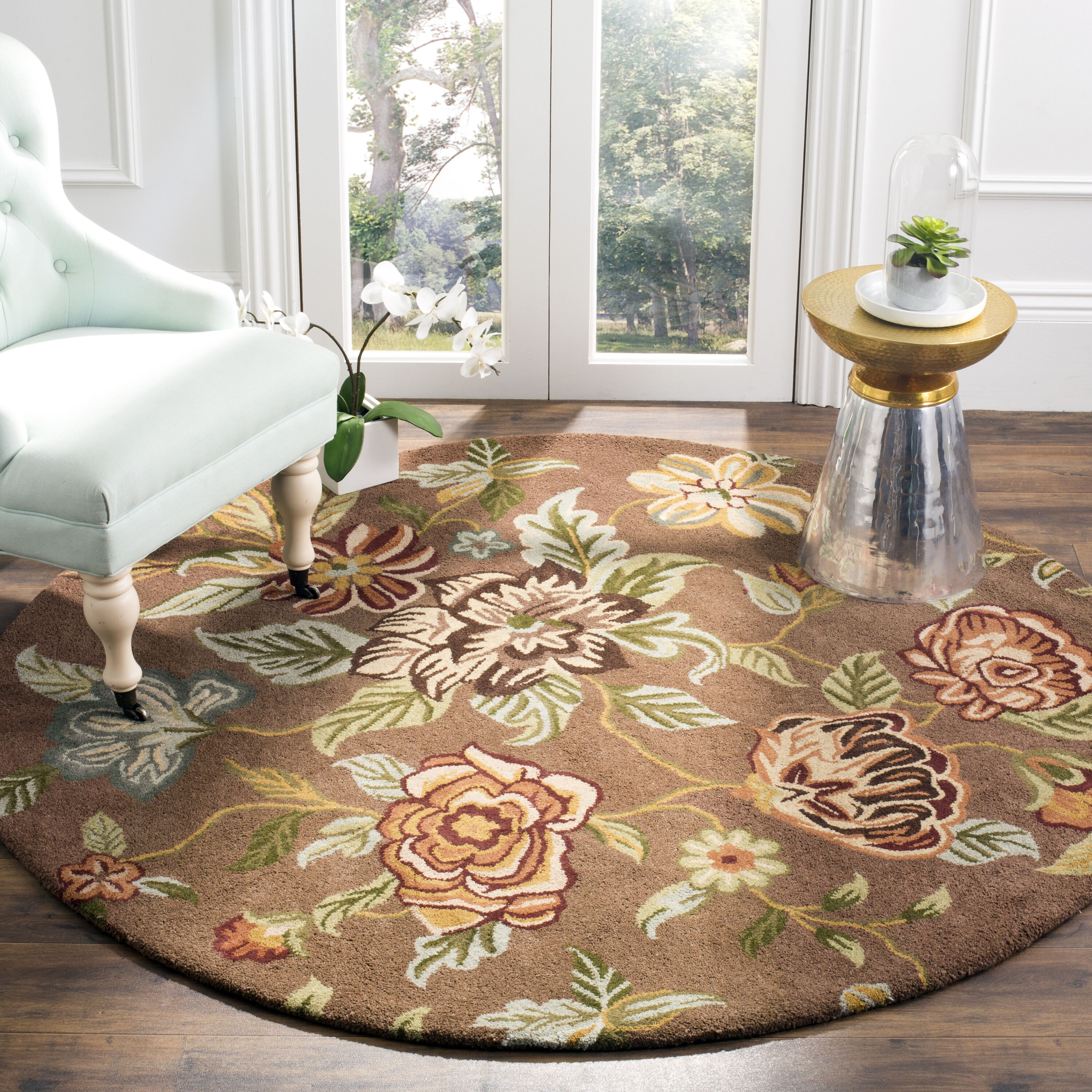  Blm920 Brown/Multi Country Floral 6ft x 6ft Round Rug
