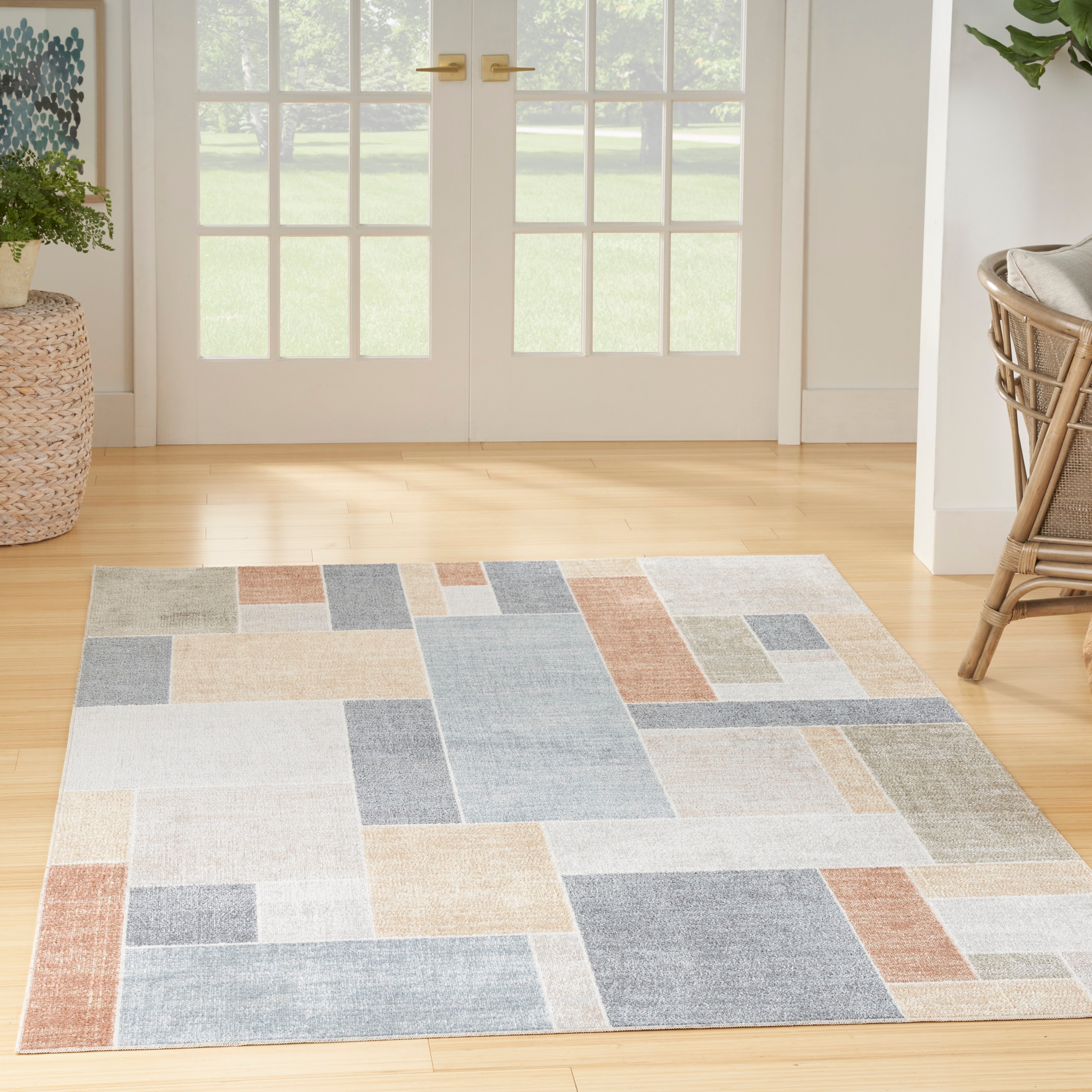 Nourison 099446122186 Astra Machine Washable 5 x 7 (ft) Loomed Polyester Multicolor Rectangular Indoor Geometric Mid-Century Modern Machine washable Area rug