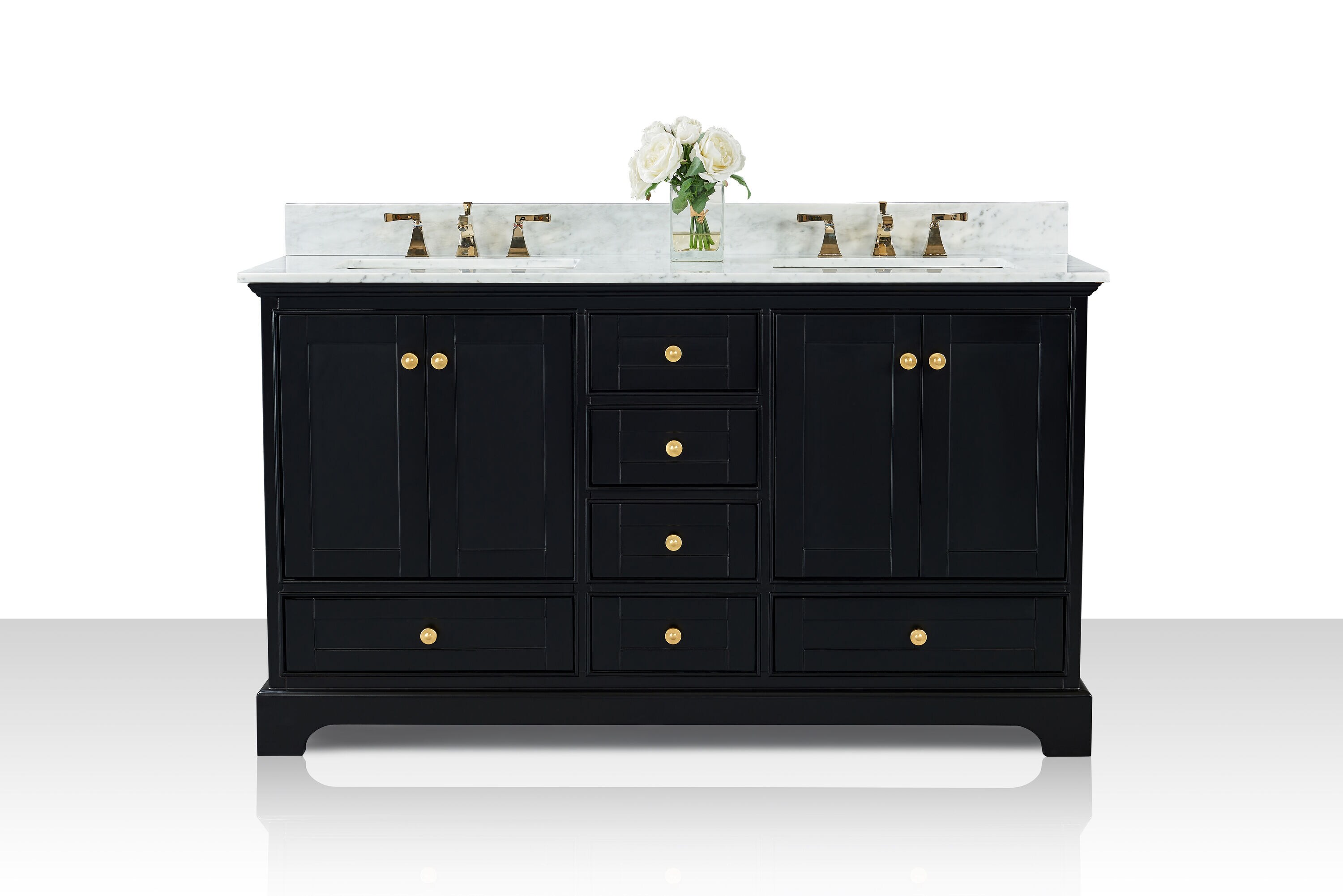 OC Classique 1800mm Marble Top Double Black Freestanding Vanity