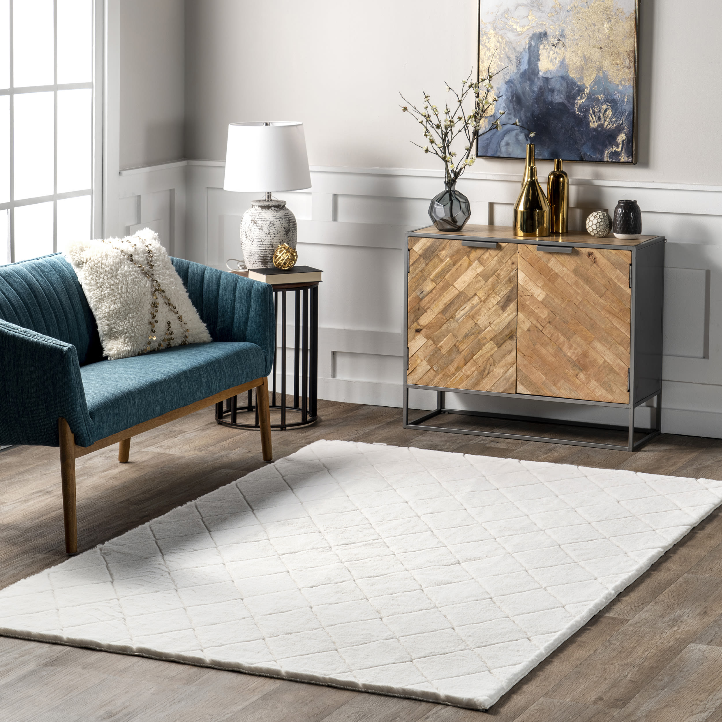 nuLOOM HJWR01A-3906 4 x 6 (ft) Loomed White Rectangular Indoor Trellis Farmhouse/Cottage Machine washable Pet Friendly Area rug