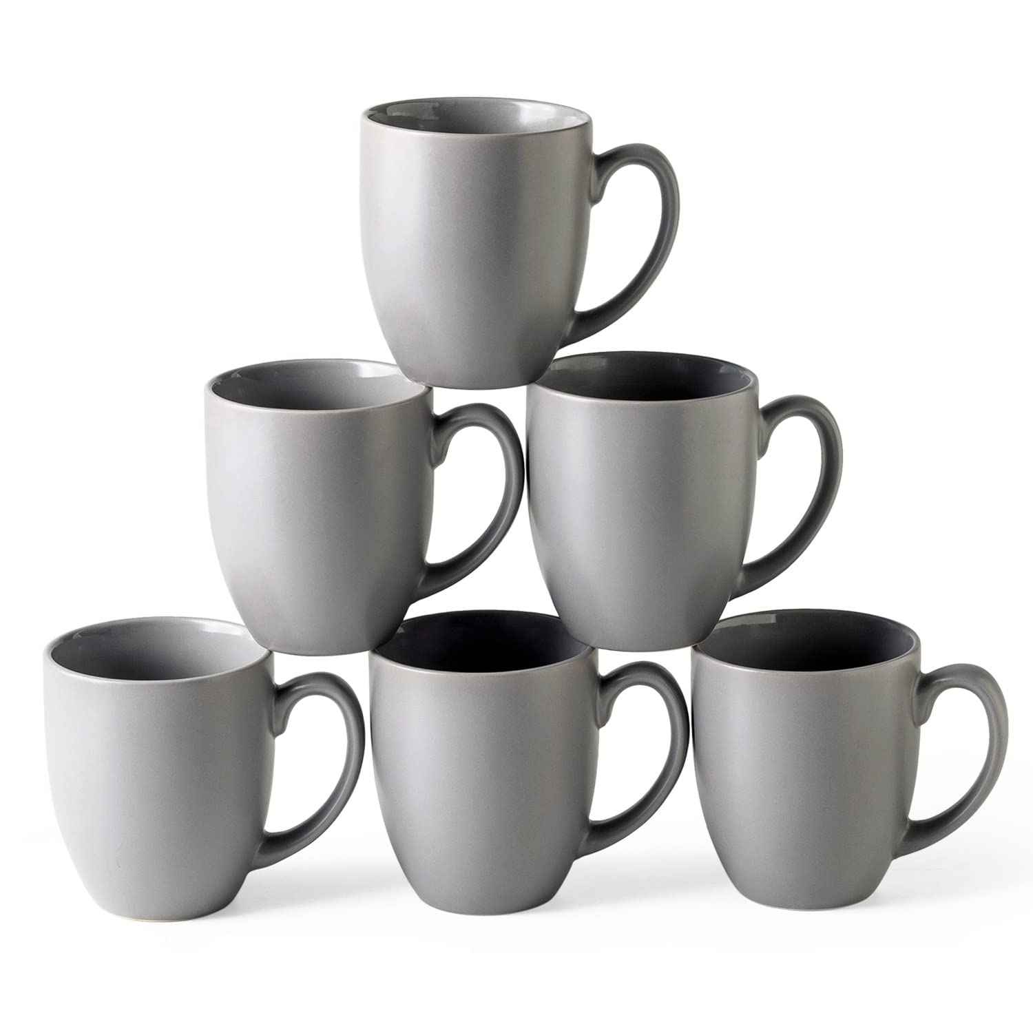 Aoibox  Set of six 16 oz Ceramic Mugs with Large Ergonomic Handle Microwave and Dishwasher Safe Matte Exterior