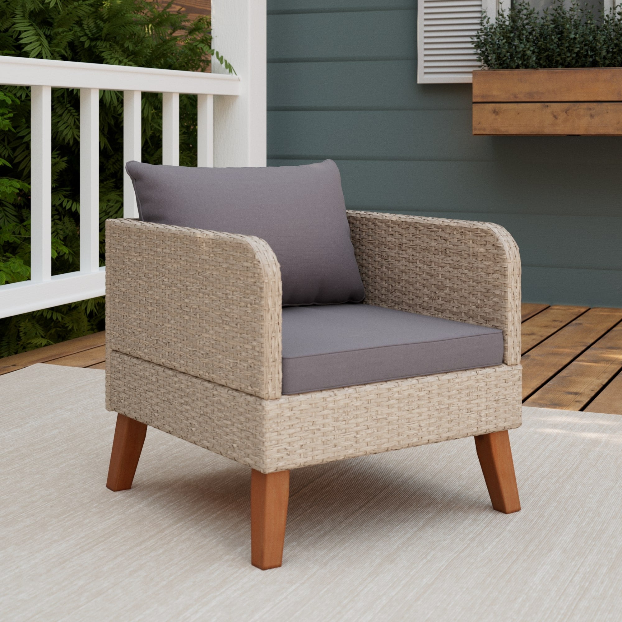 Blake Light Brown Rattan Accent Chair with Fabric Cushion