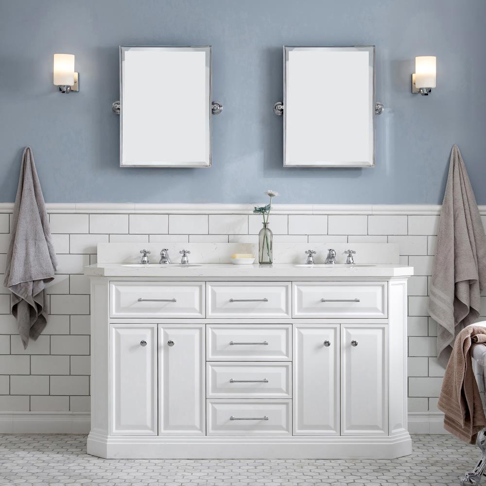 Water Creation PA60A-0100PW Palace 60-in Pure White Undermount Double Sink Bathroom Vanity with Quartz Quartz Top