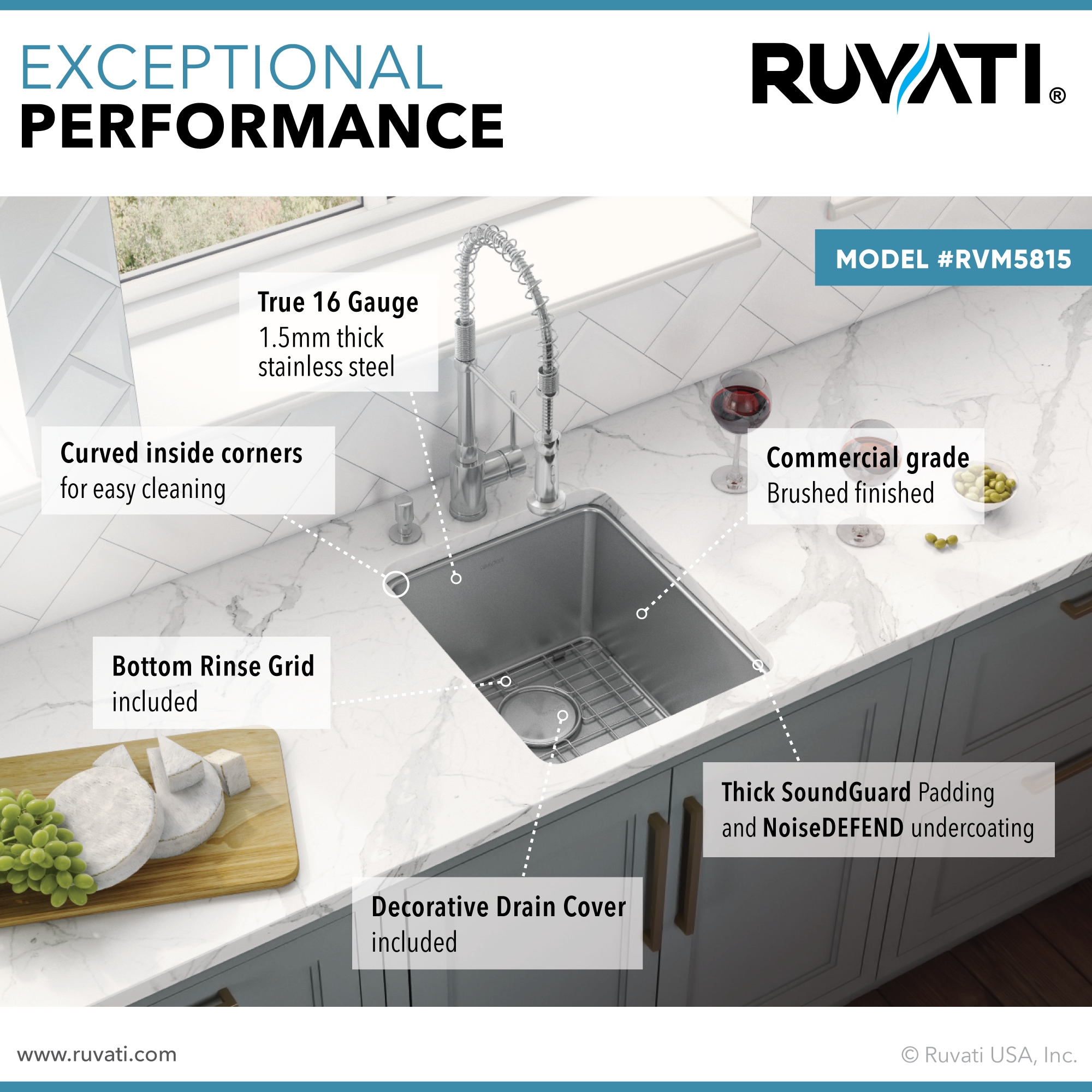 Ruvati RVM5815 Bar-Prep-Sinks - View #5