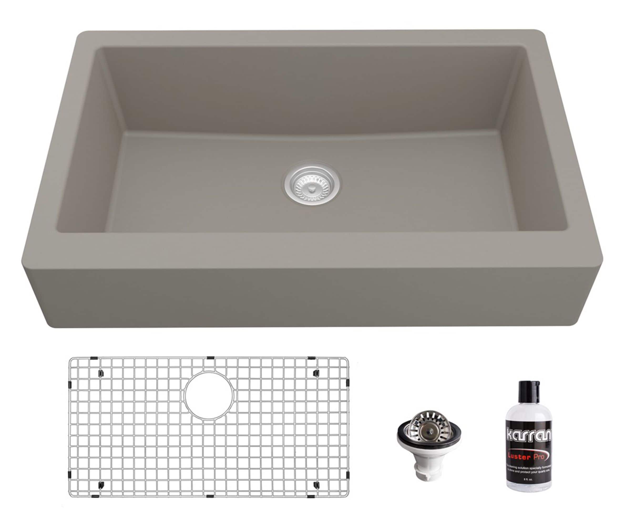 Karran QAR-740-CN-PK1 Farmhouse apron front 34-in x 21.25-in Quartz Single bowl Kitchen Sink