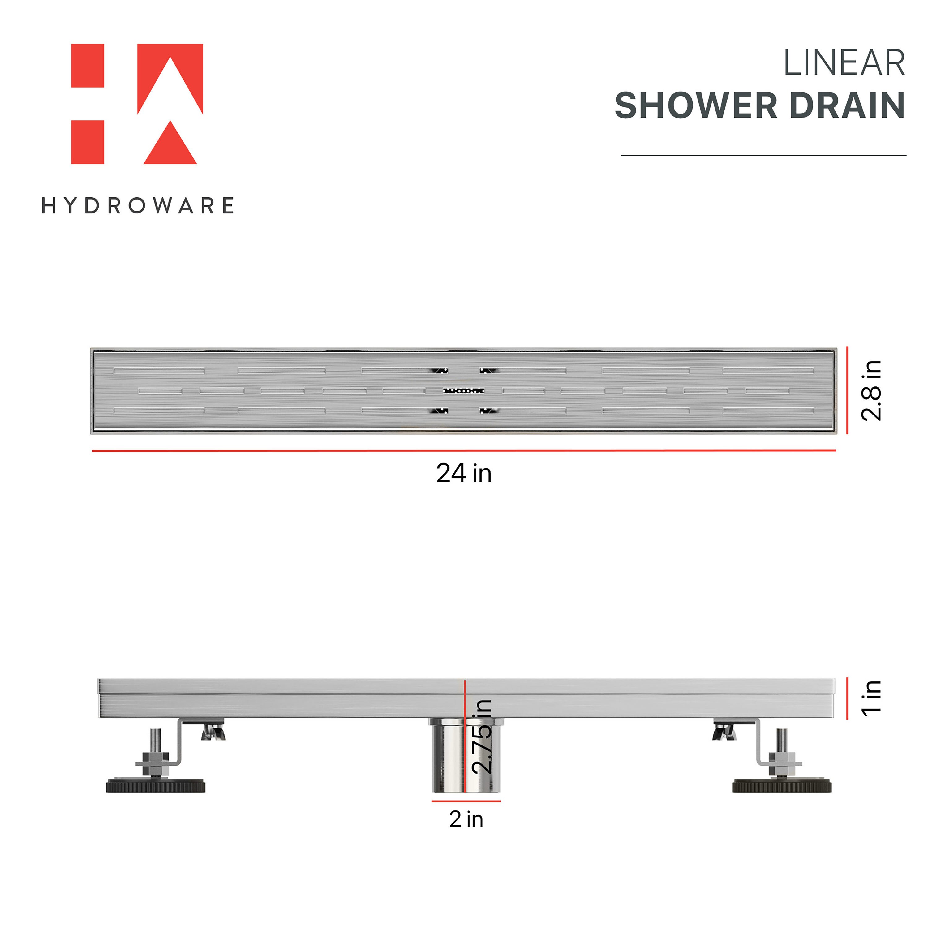 Brushed Stainless Linear Shower Drain Squares, 2.75 Wide