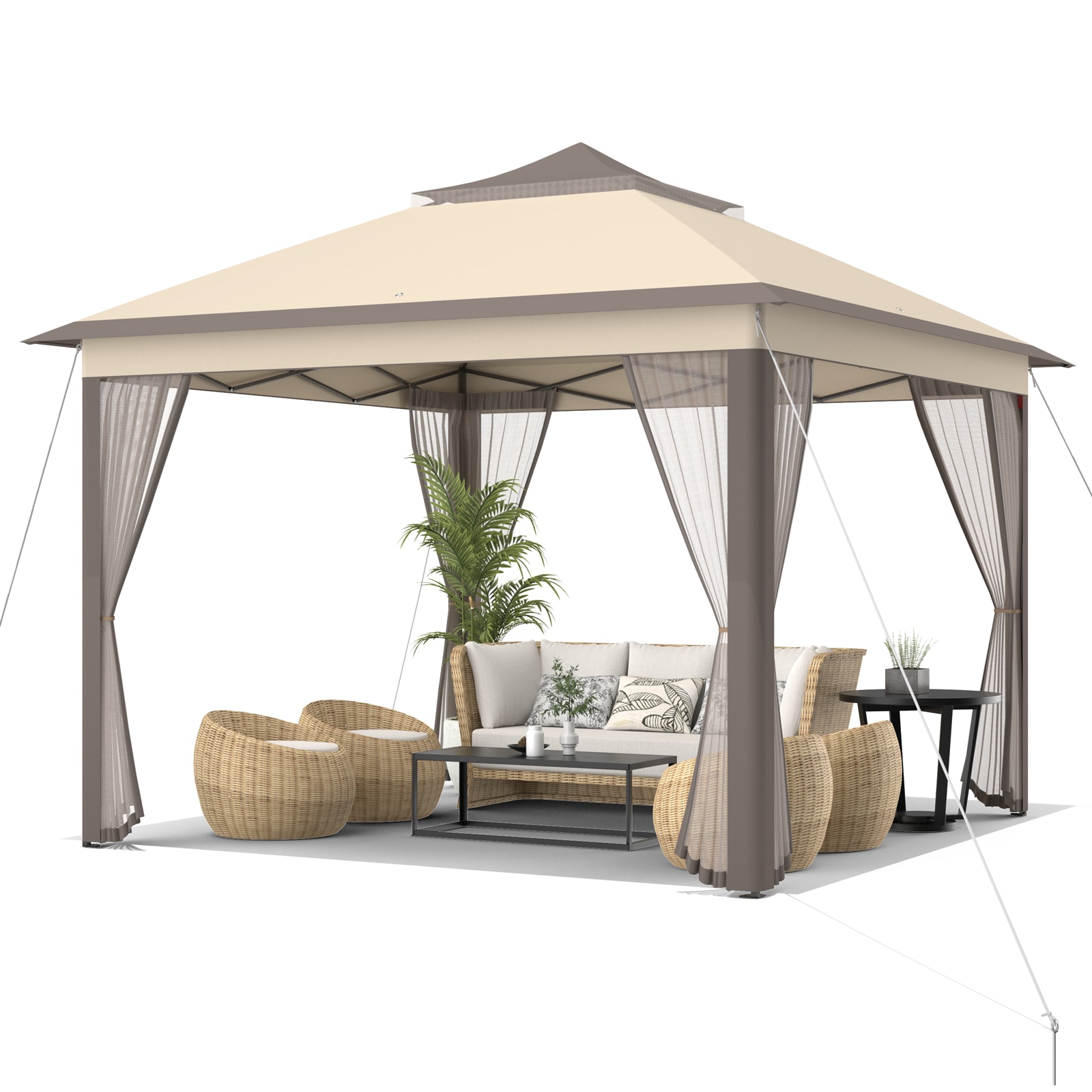 Clihome 11-ft x 11-ft Brown Square Pop-up Soft top Roof (Screen Included)