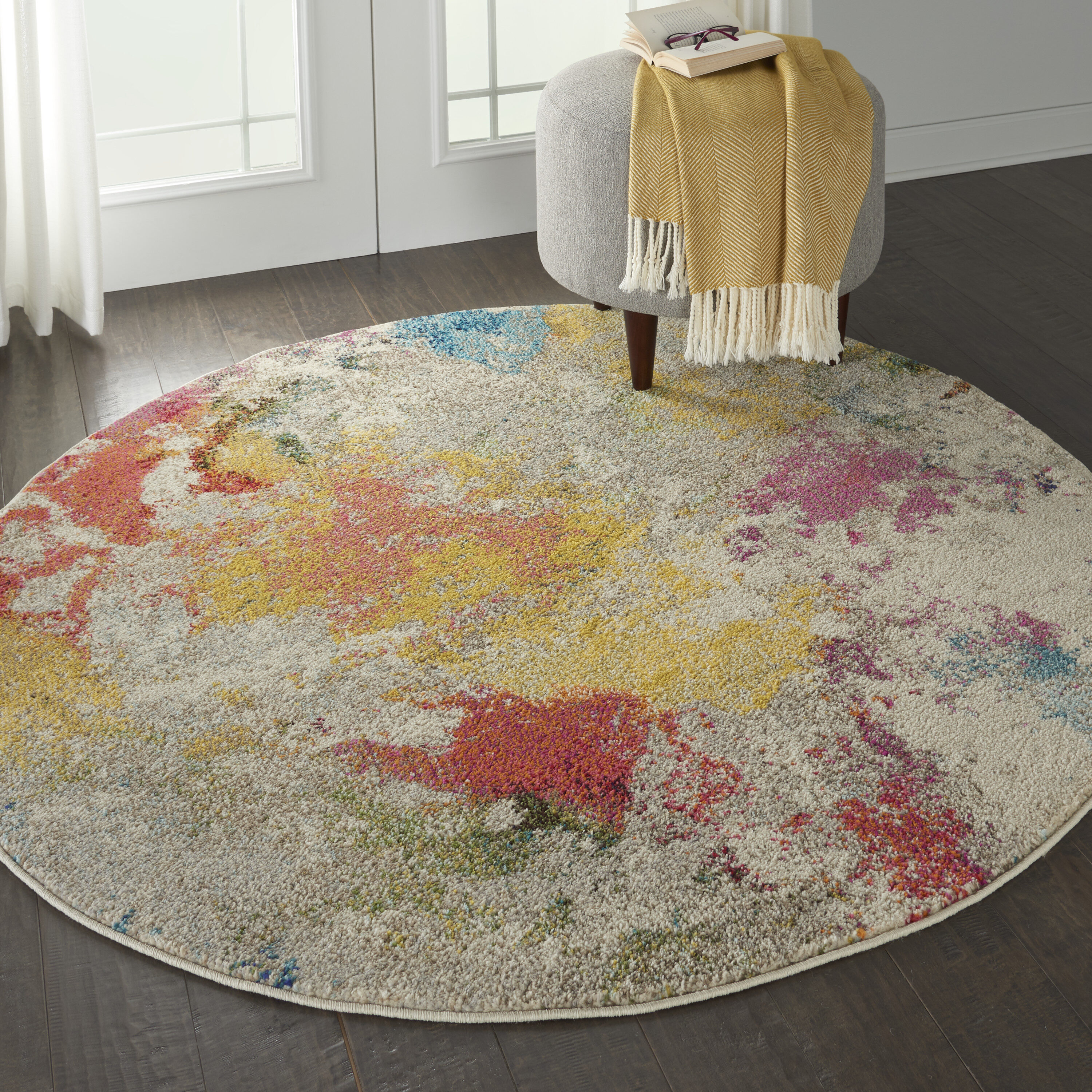 Ivory Abstract Tufted Round Reversible Rug, 5'3"