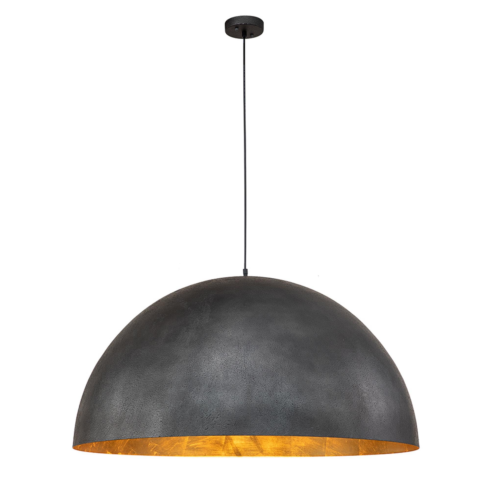 Large Blackened Steel Dome Pendant with Gold Interior