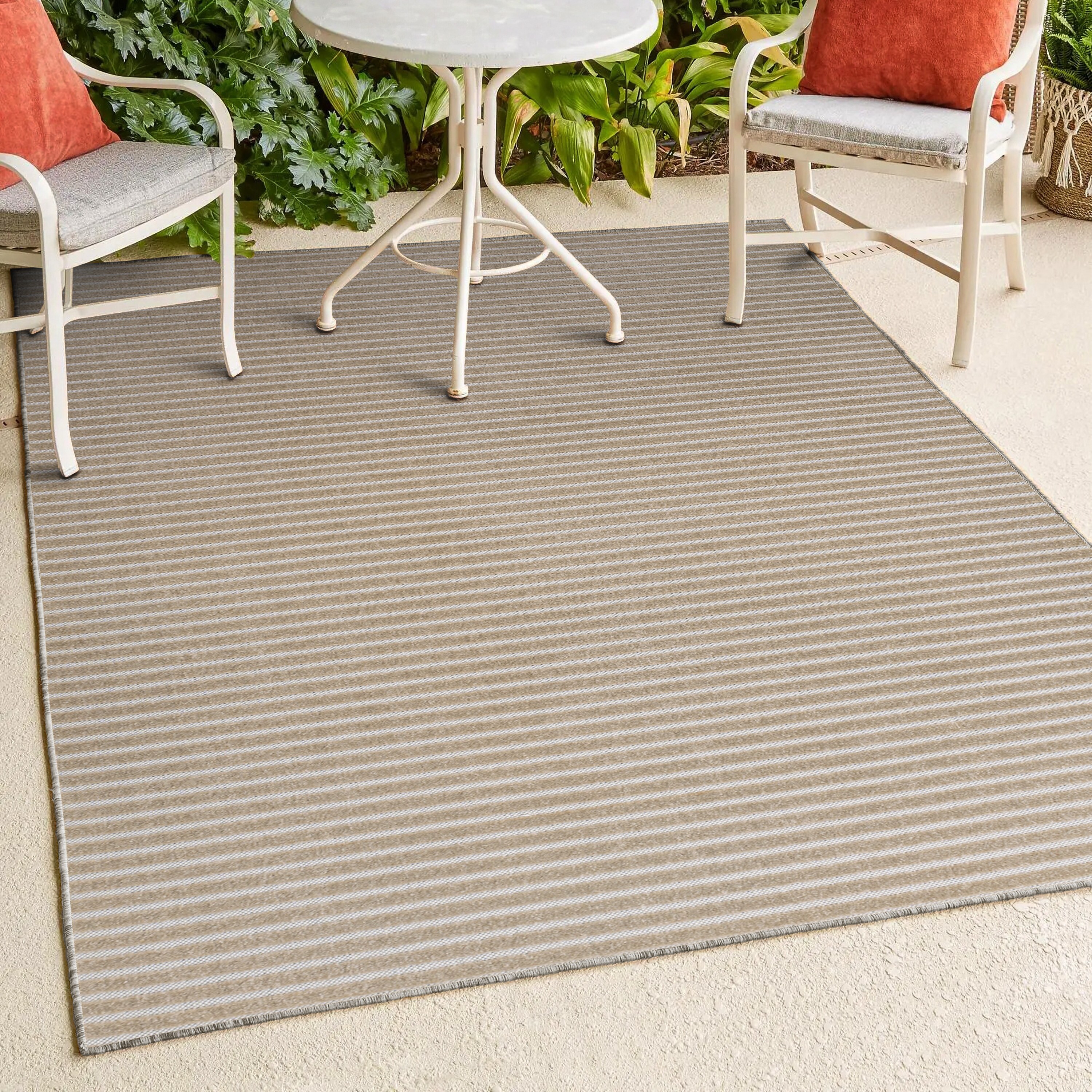 Aarhus Beige and Cream Striped 8' x 10' Synthetic Area Rug