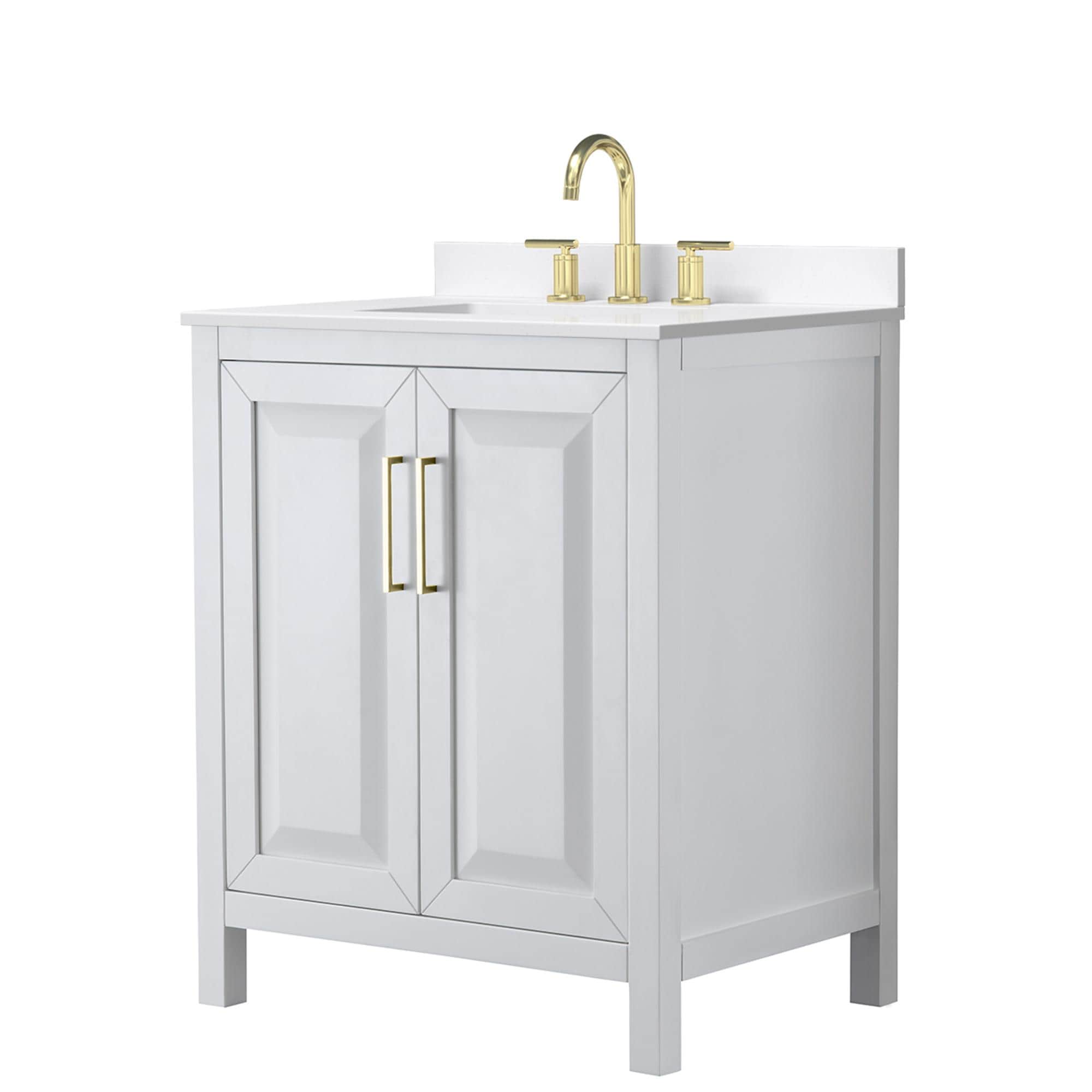 Wyndham Collection WCV252530SWGWQUS3MXX Daria 30-in White with Brushed Gold Trim Undermount Single Sink Bathroom Vanity with White Quartz Quartz Top