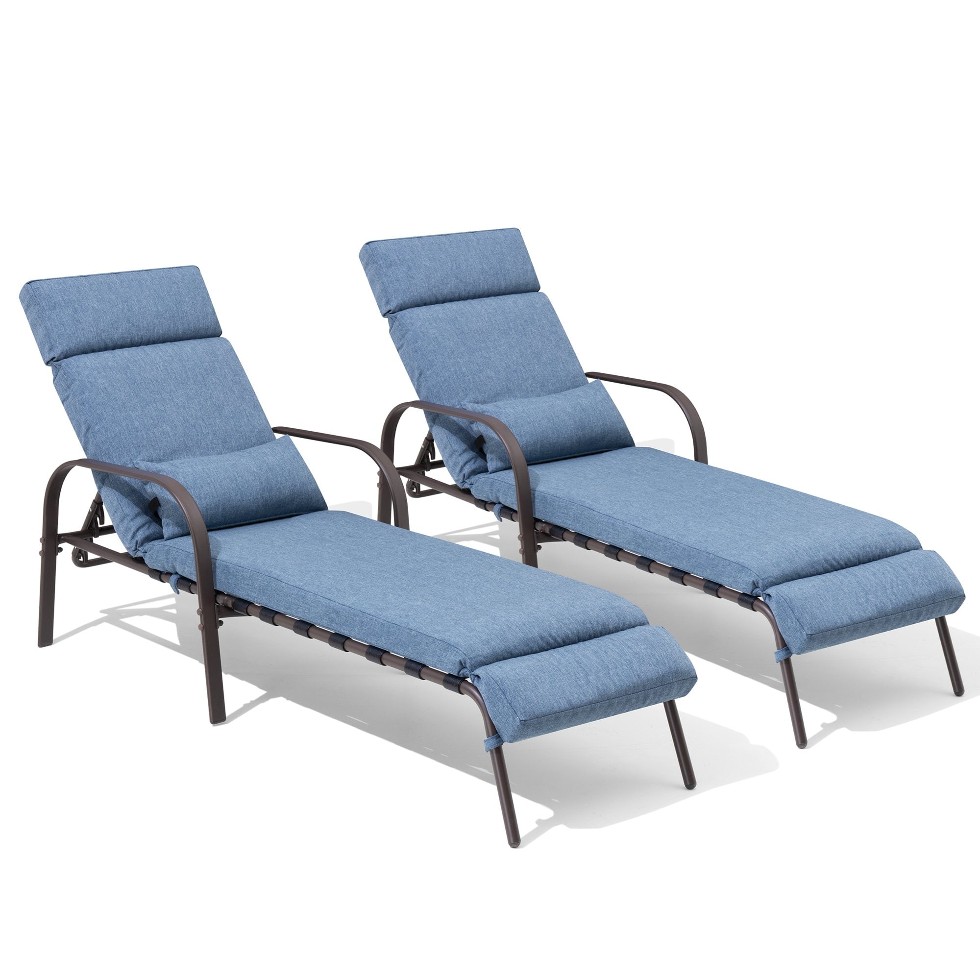 Crestlive Products CL-LG015DKB-2 Patio chaise lounge Brown Metal Frame Stationary Chaise lounge Chair with Navy Sling Seat