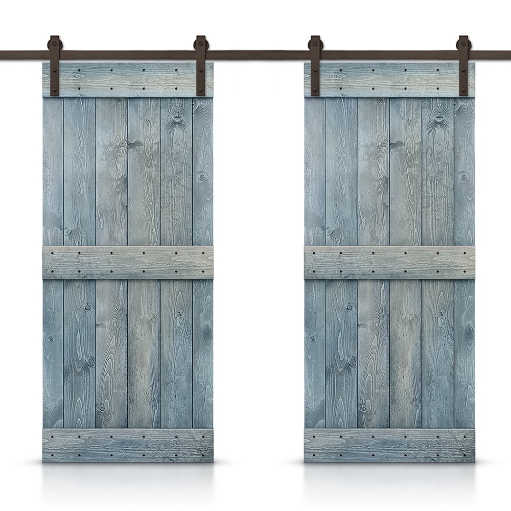 CALHOME CN+(2)S11-AB+03-38L 76-in x 84-in Denim blue Pine Wood Solid core Double Barn Door (Hardware Included)