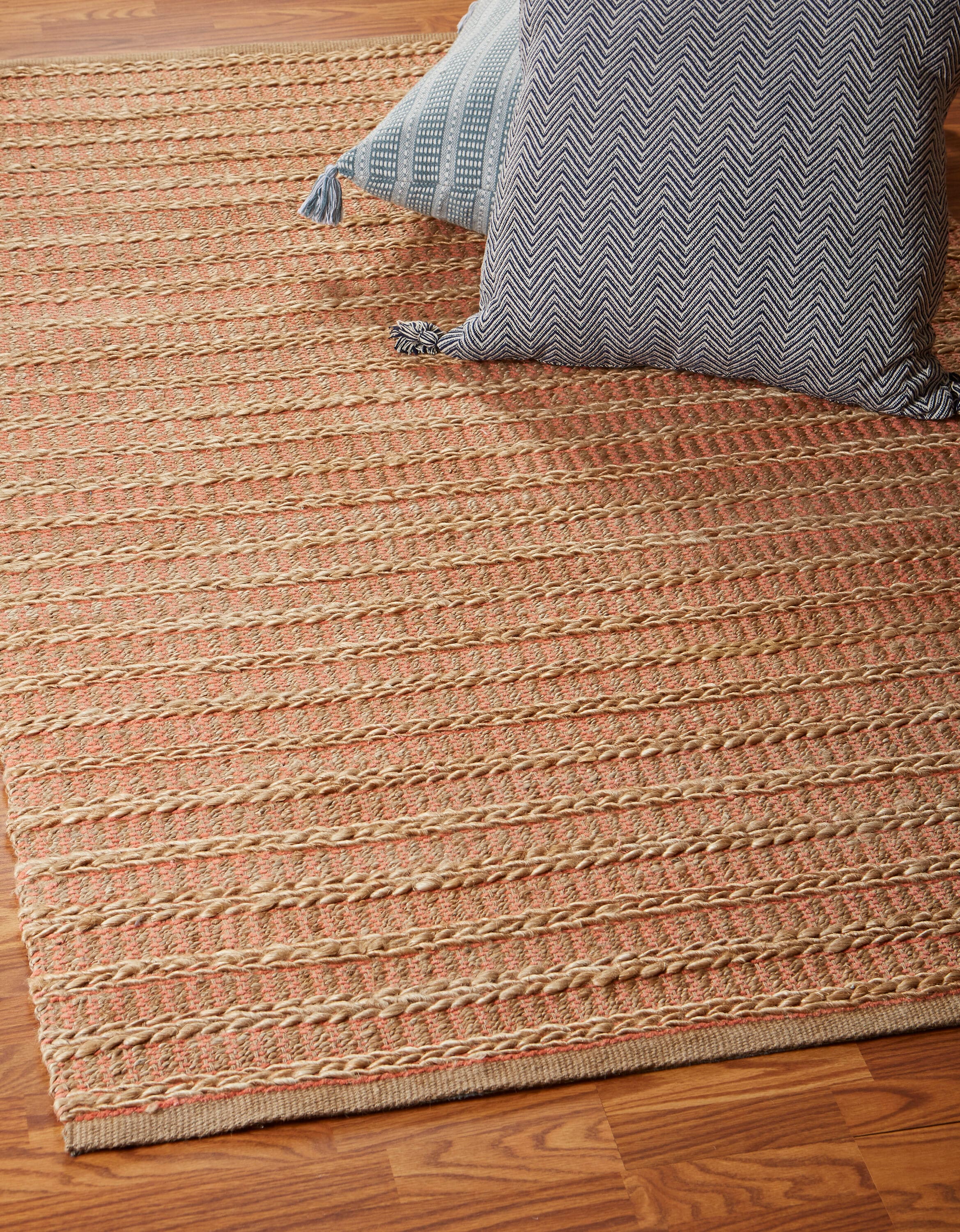 Handmade Tan and Coral Braided Jute Chenille Area Rug, 9' x 12'
