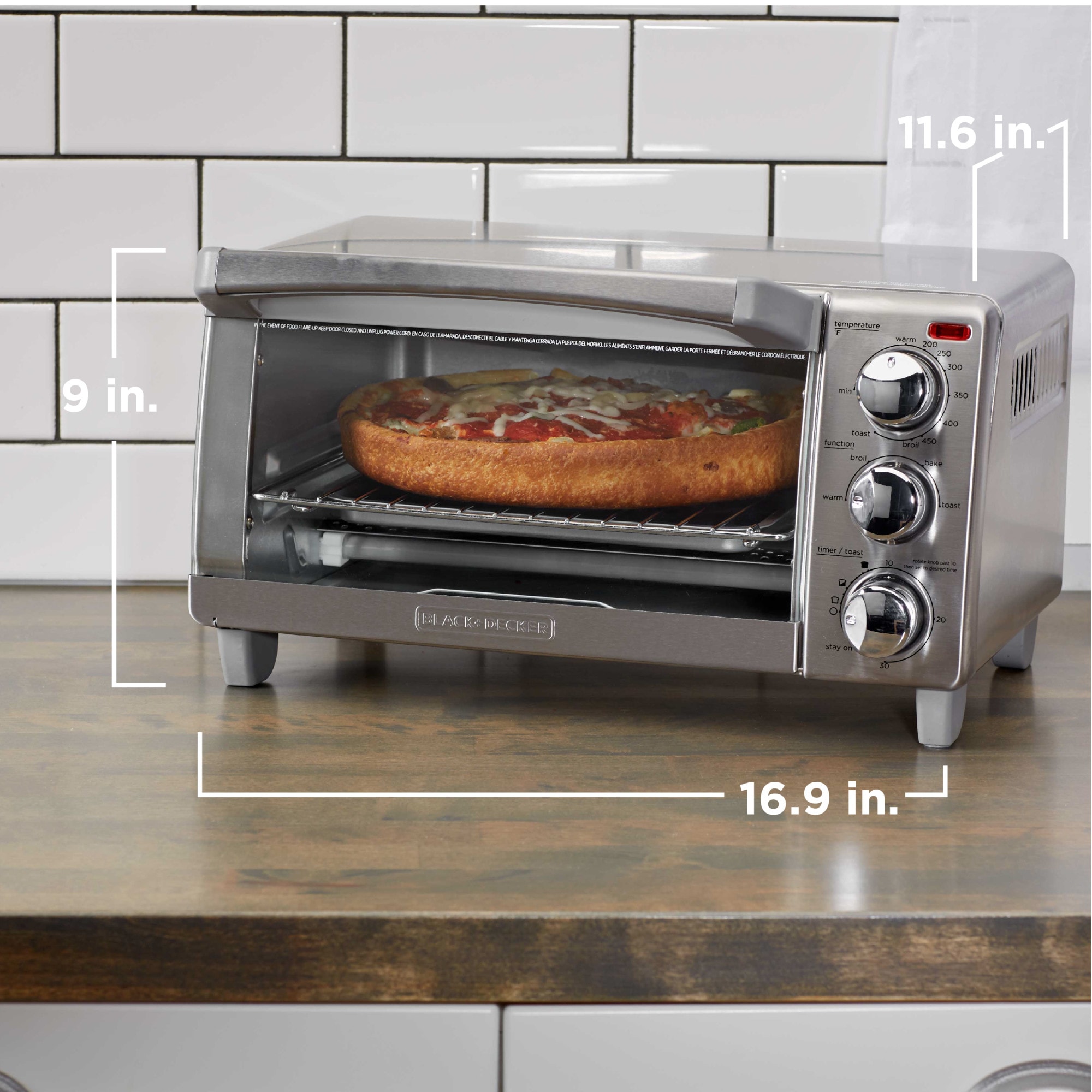 Black & Decker™ 4-Slice Toaster Oven fits 9 Pizza, Grey