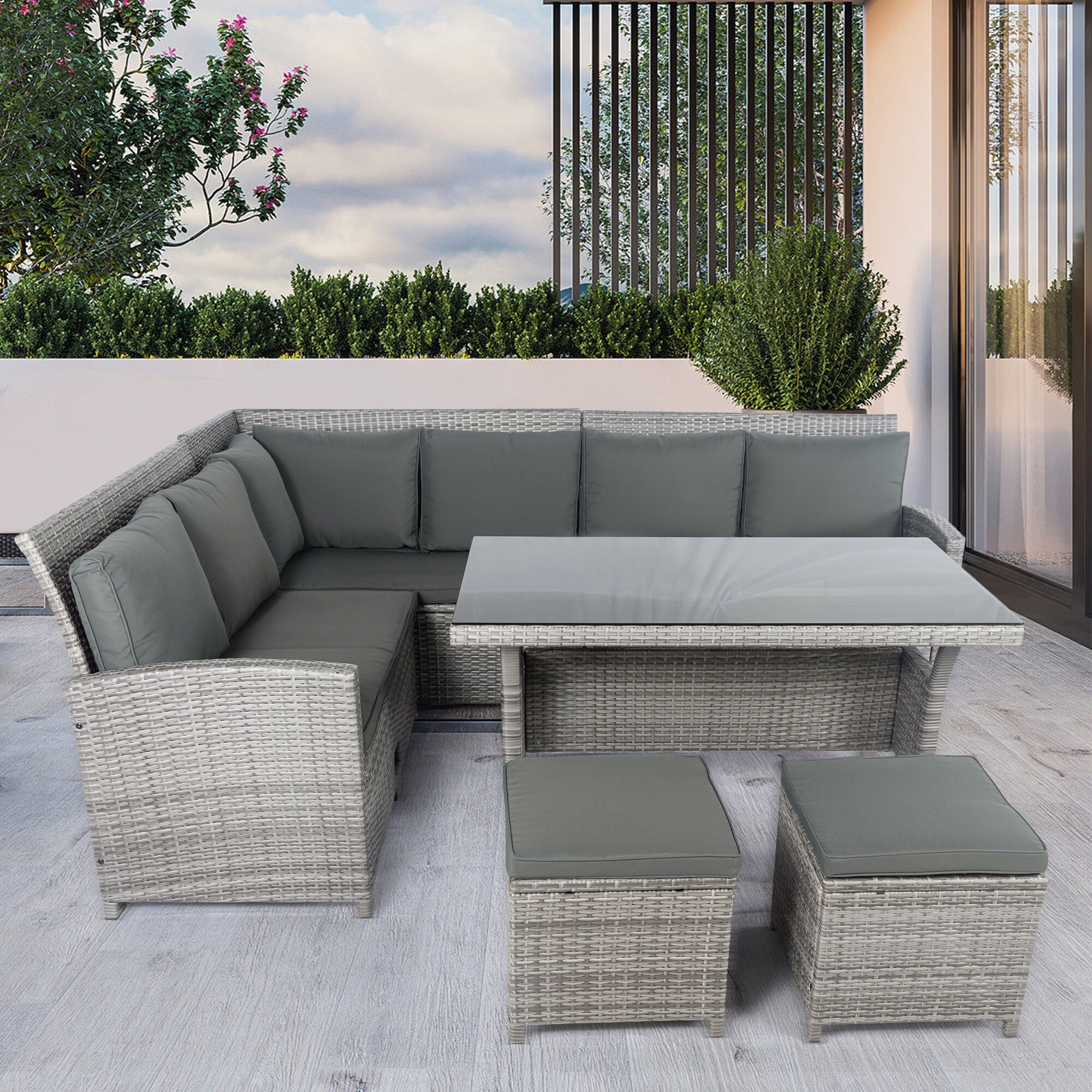 Nestfair PS20020E 6 -Piece Wicker 2 Patio Sofa Conversation Set with Gray Cushions