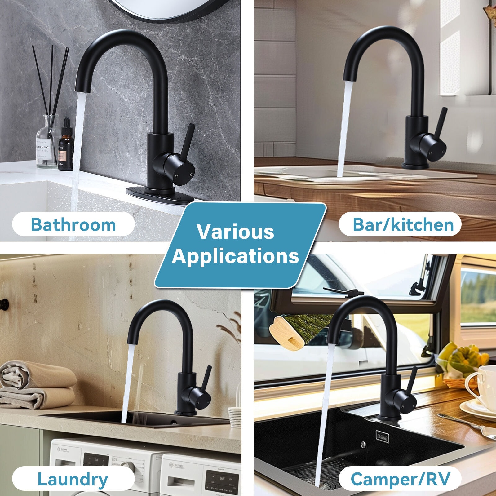 Matte Black Single-Handle Bathroom Faucet with Swivel Spout