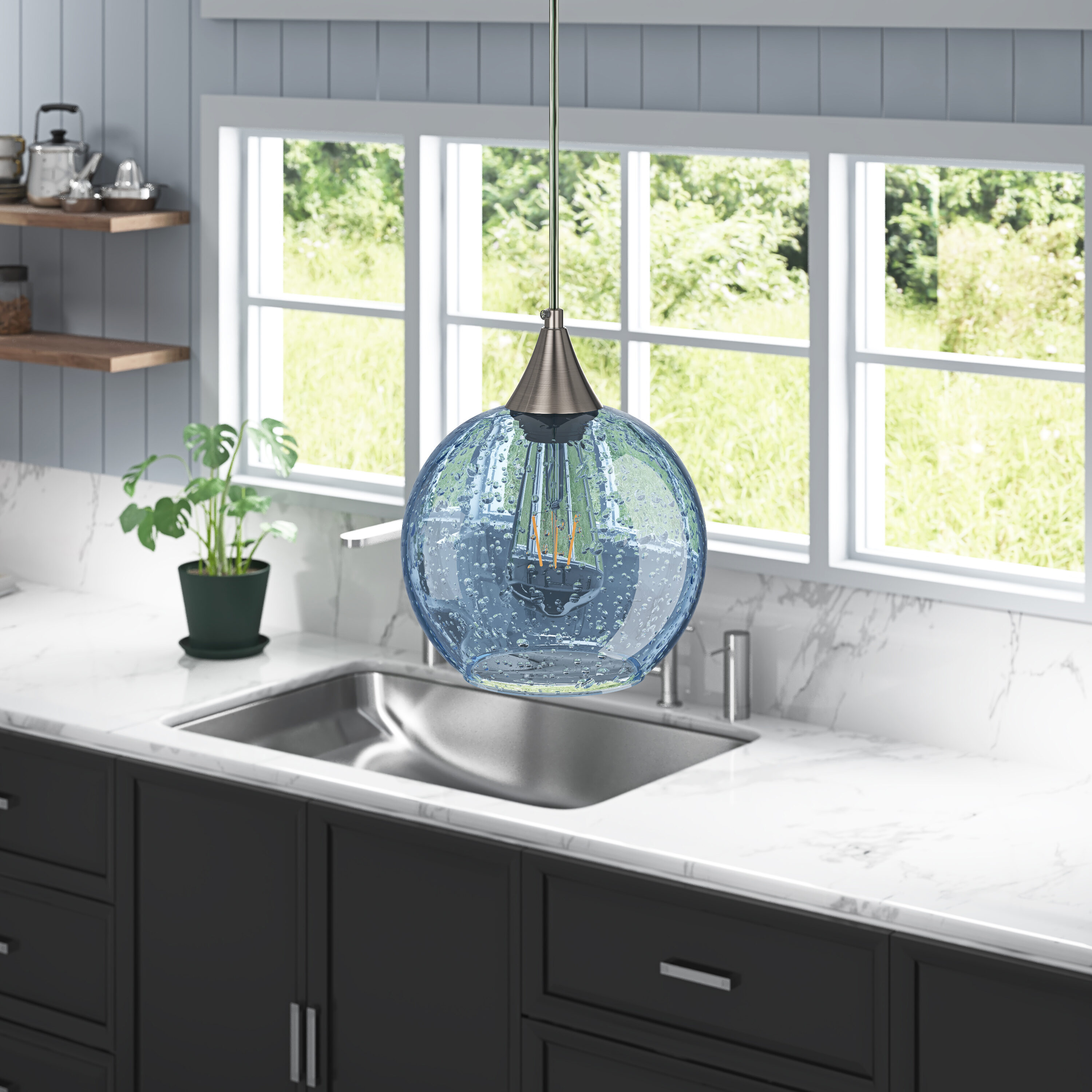 Aiwen P-NW-PL1116 Nickel Craftsman Seeded glass Globe Mini Hanging Pendant light